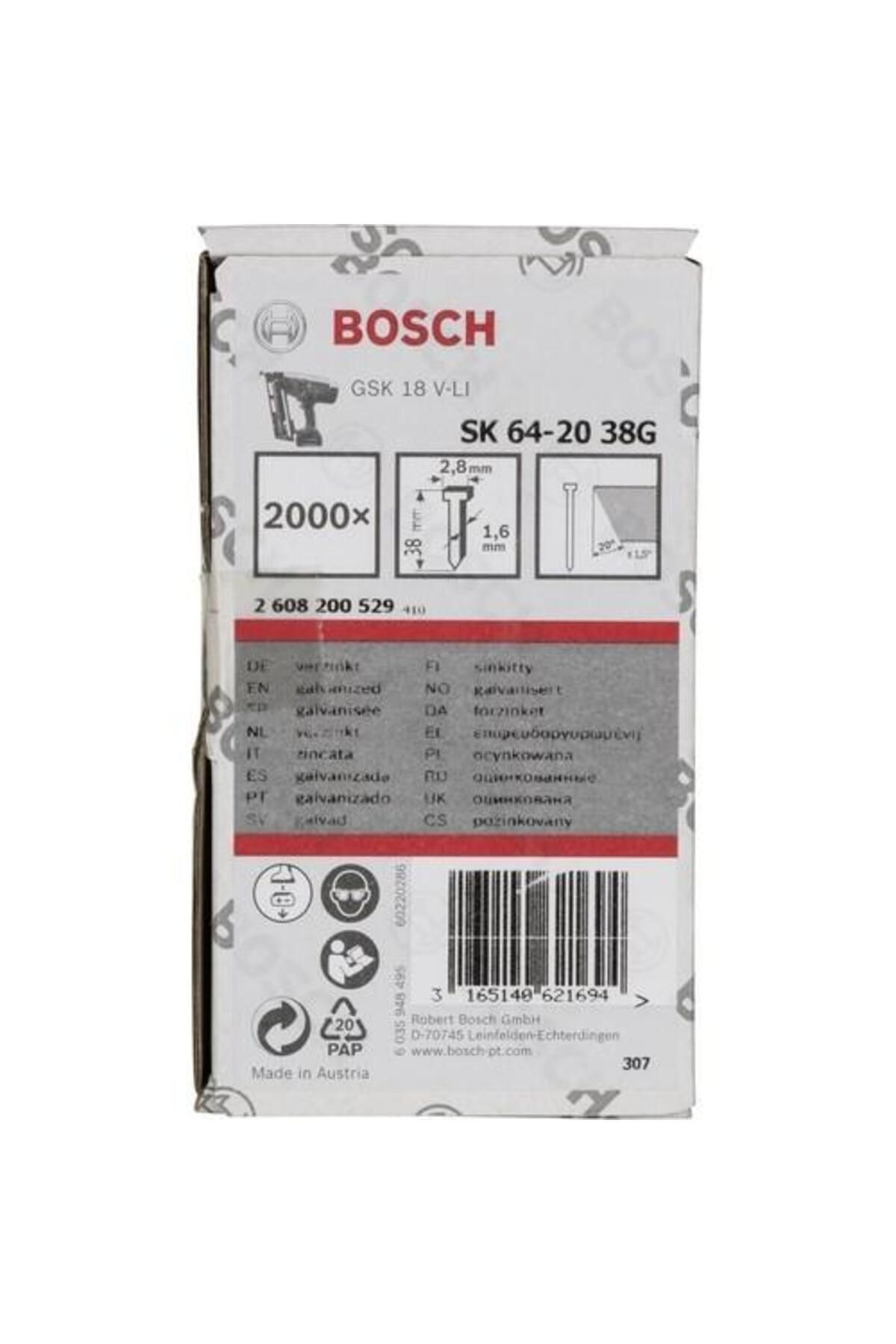 Bosch Başsız Çivi 38mm Galvenizli 2000 Adet