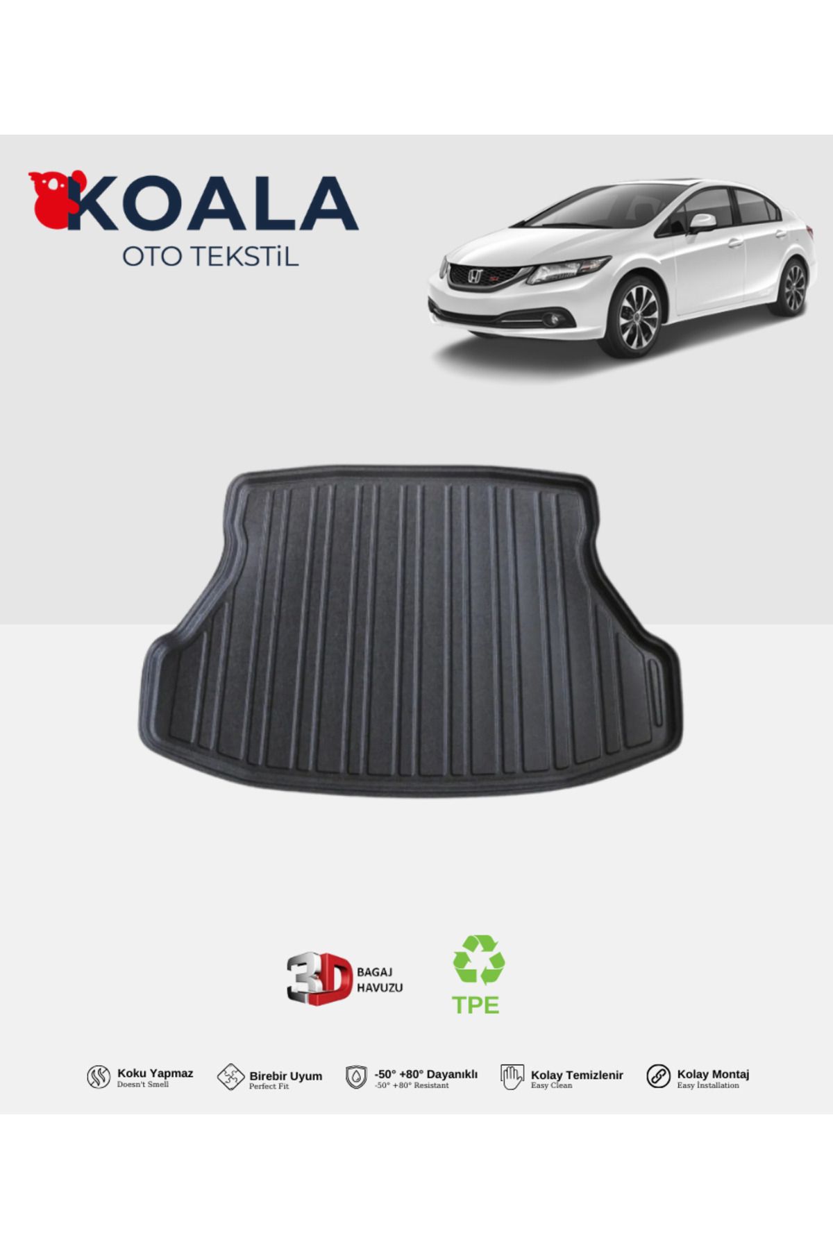 KoalaOtoTekstil Honda Civic Sedan (2012-2015) 3d Bagaj Havuzu