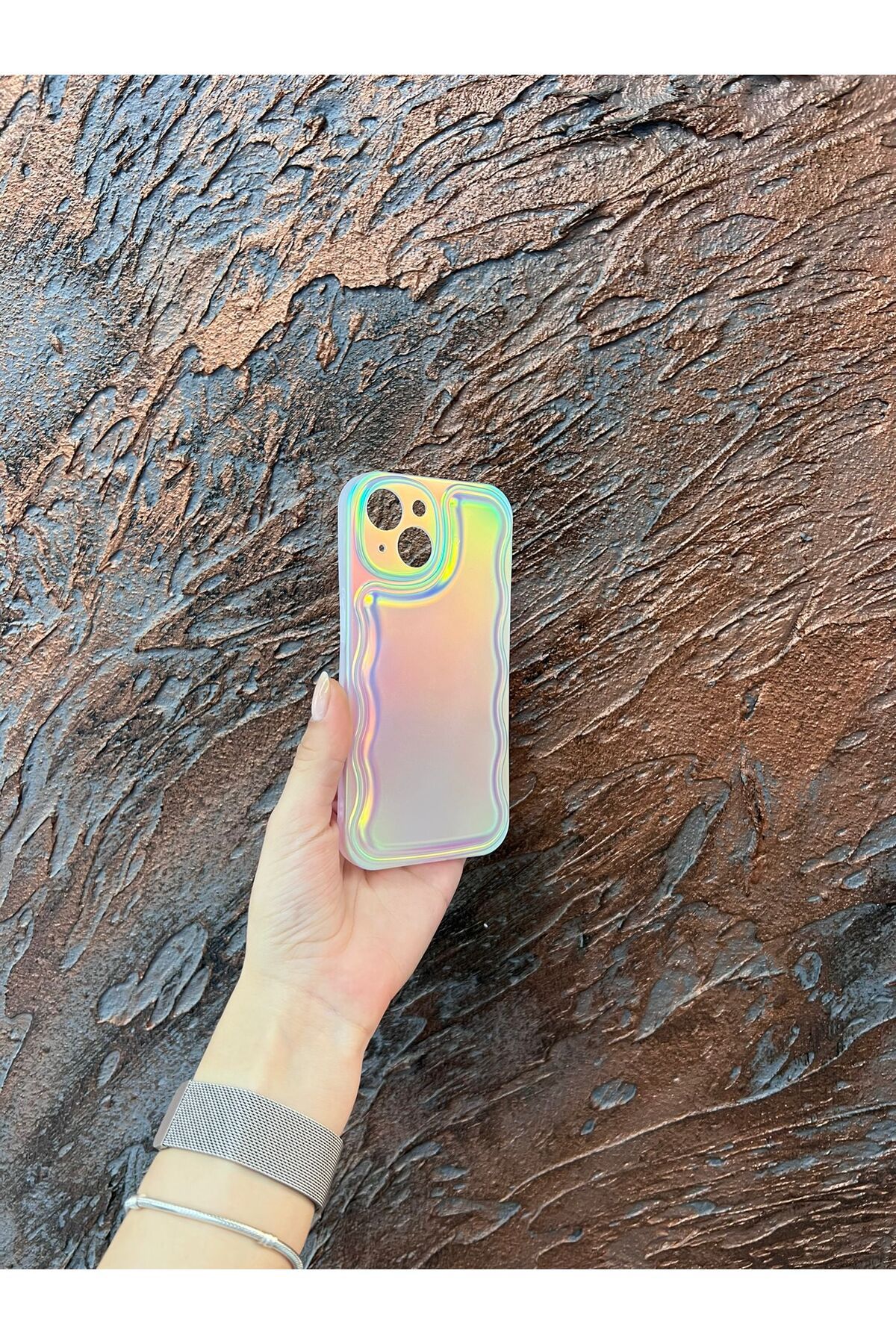 daystar Iphone 13-14 Uyumlu Renkli Hologramlı Puffer Kabartmalı Kılıf