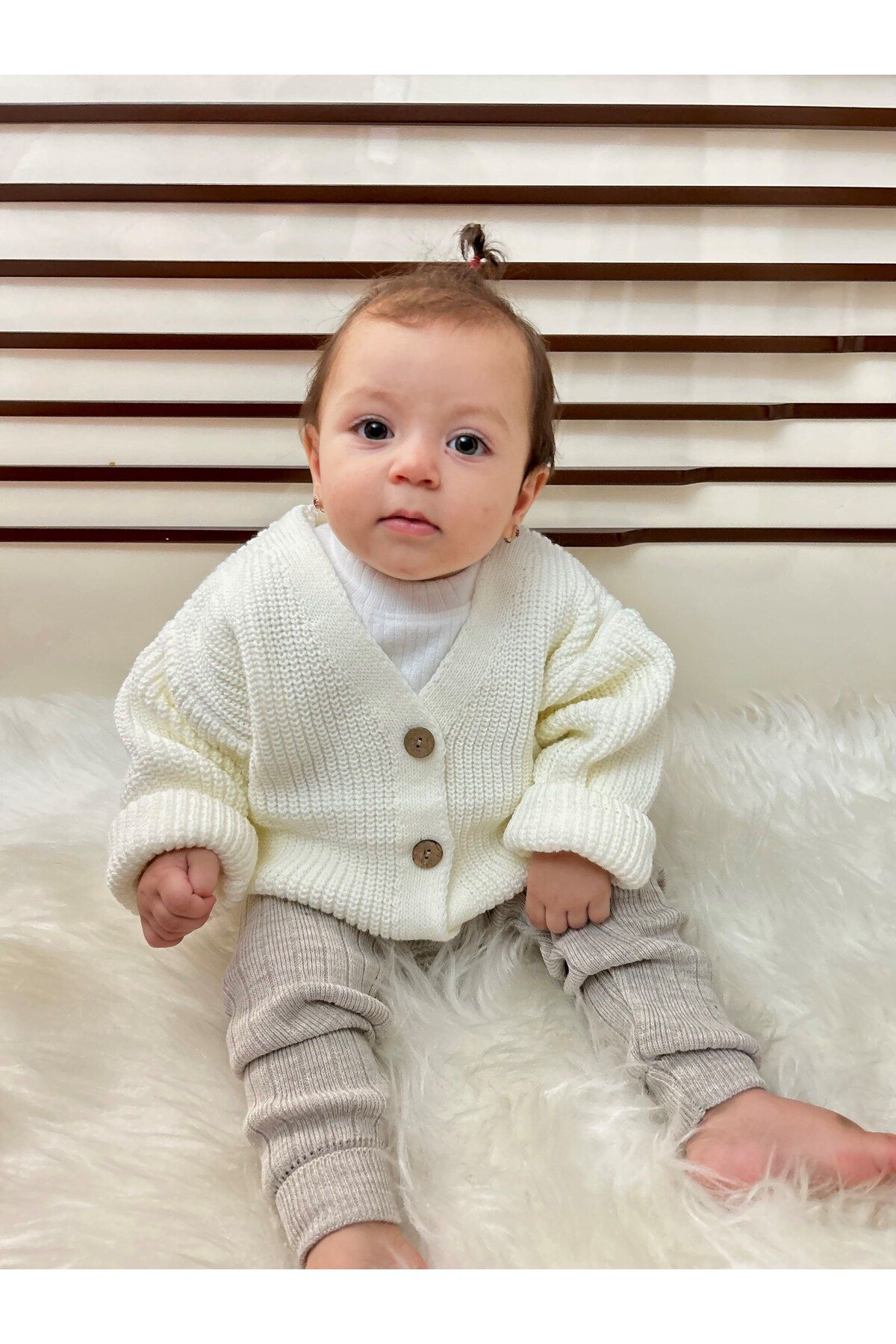 Meriç bebe Selanik Örgüsü Triko Ahşap Düğmeli Oversize Basic Unisex Model Hırka