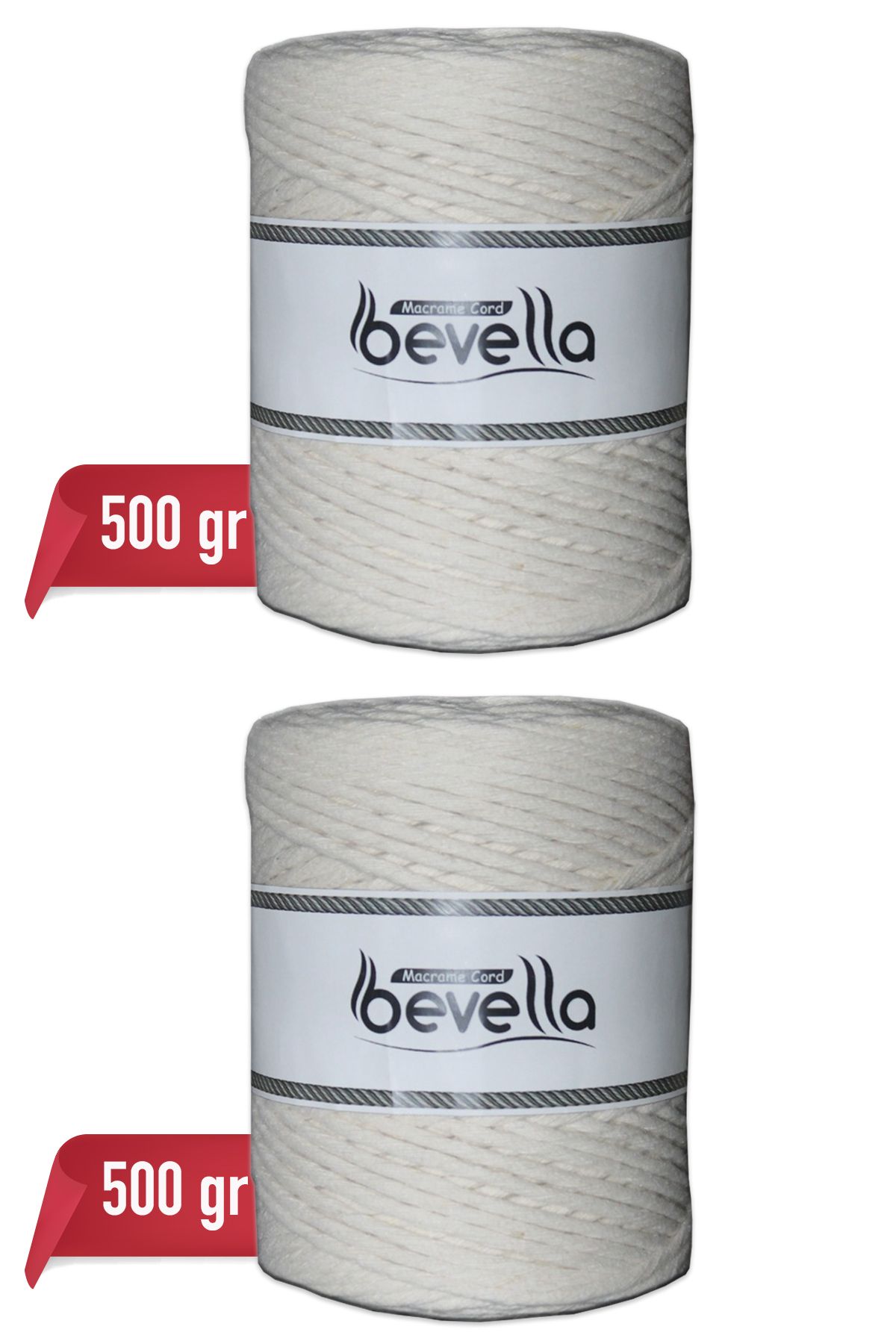 Bevella Macrame Cord Ekru Taranan 3 mm Makrome İpi 2 x 500 Gr Taranabilir Bir Kilo