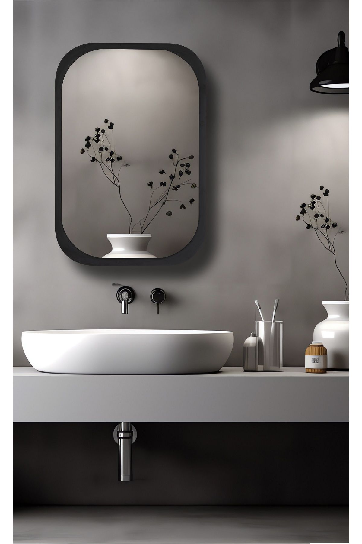 FLORADESİGN Side (SİYAH) 45x60cm /banyo Dolabı Aynalı / Lavabo Üstü Dolap / Banyo Düzenleyici / Aynalı Dolap
