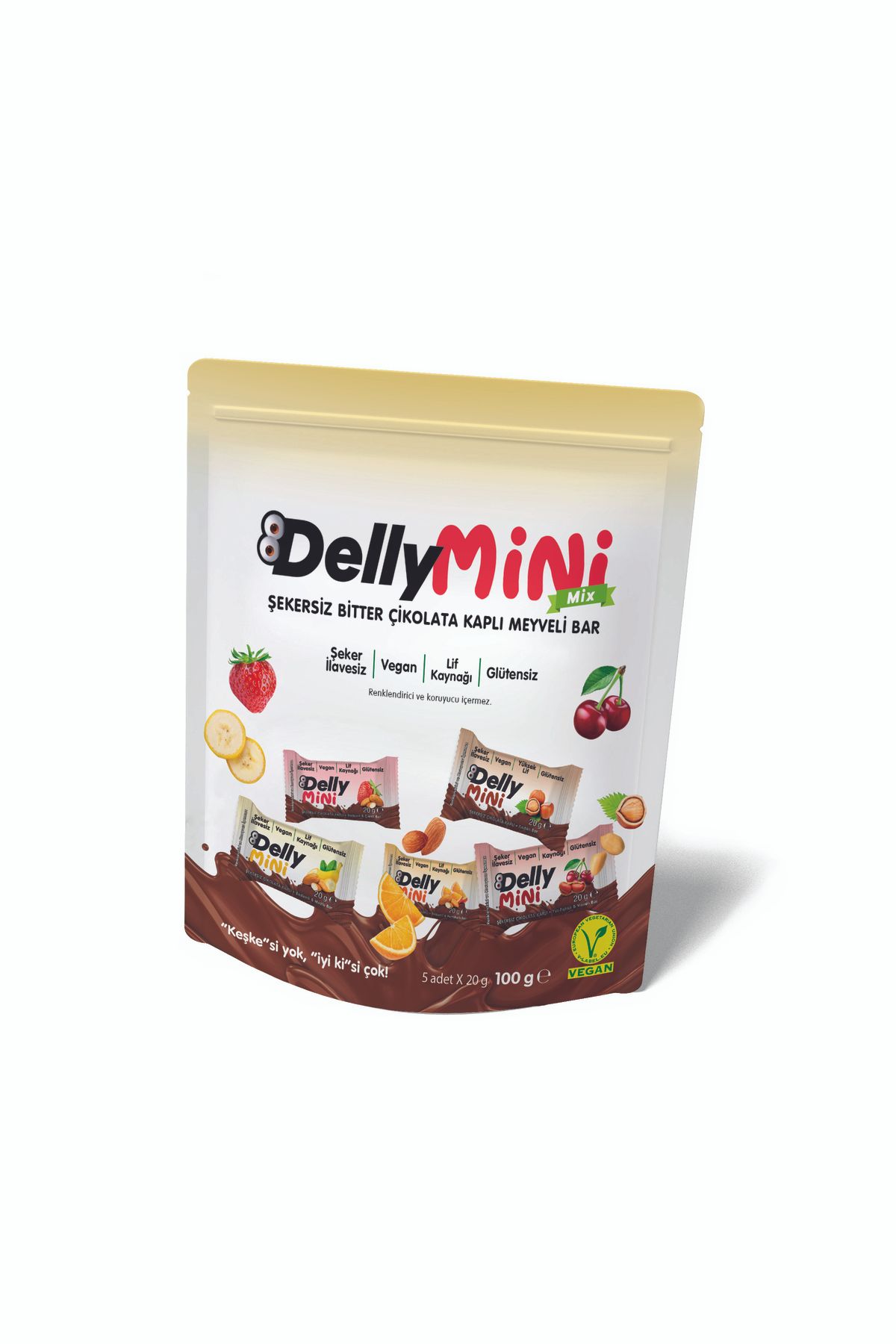 Delly Şeker Ilavesiz Çikolata Kaplı Bar - Mini Mix [ 2 X 5 X 20g ] - 200 G