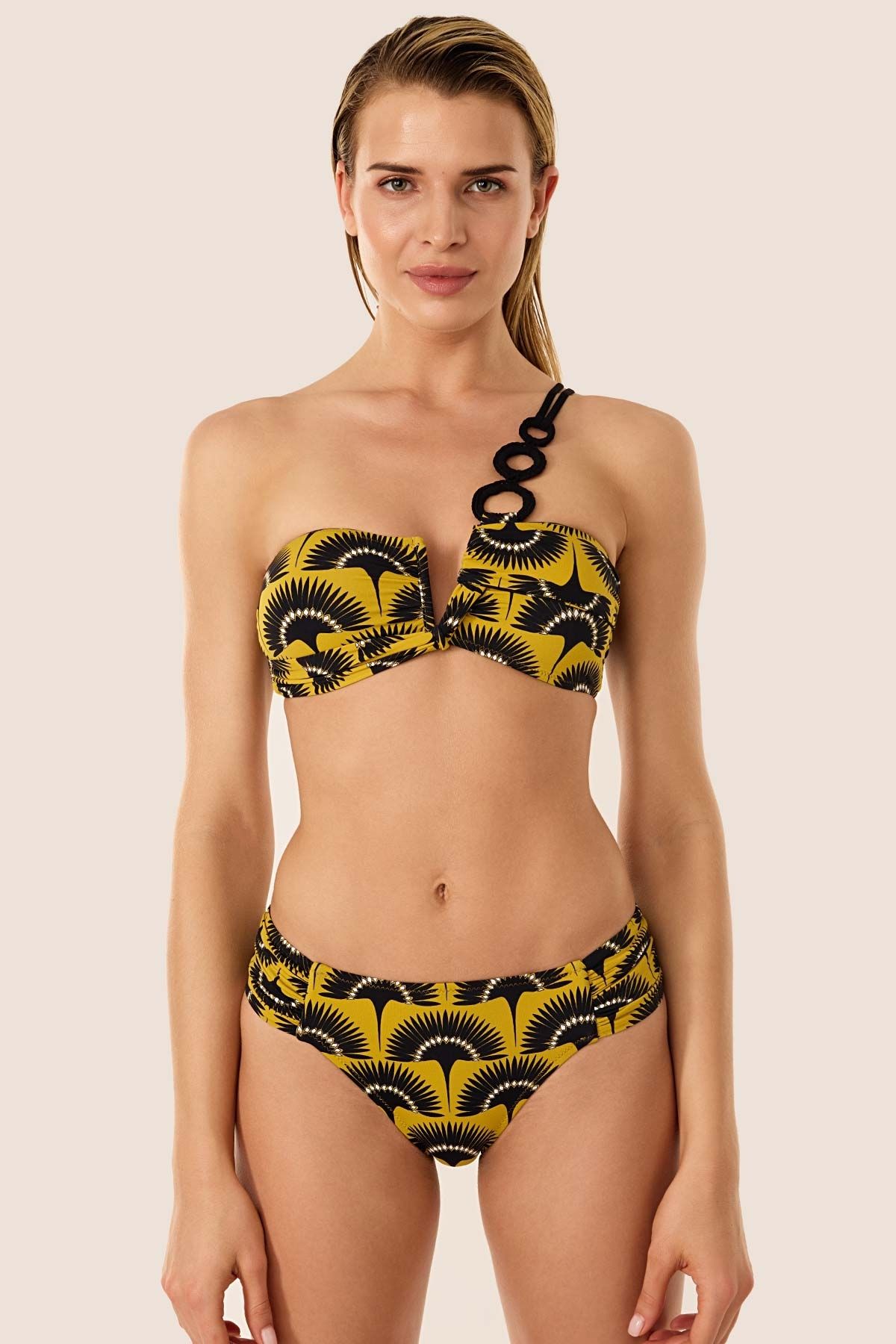 AYYILDIZ 3534 Sarı Tek Omuz Bikini Takımı