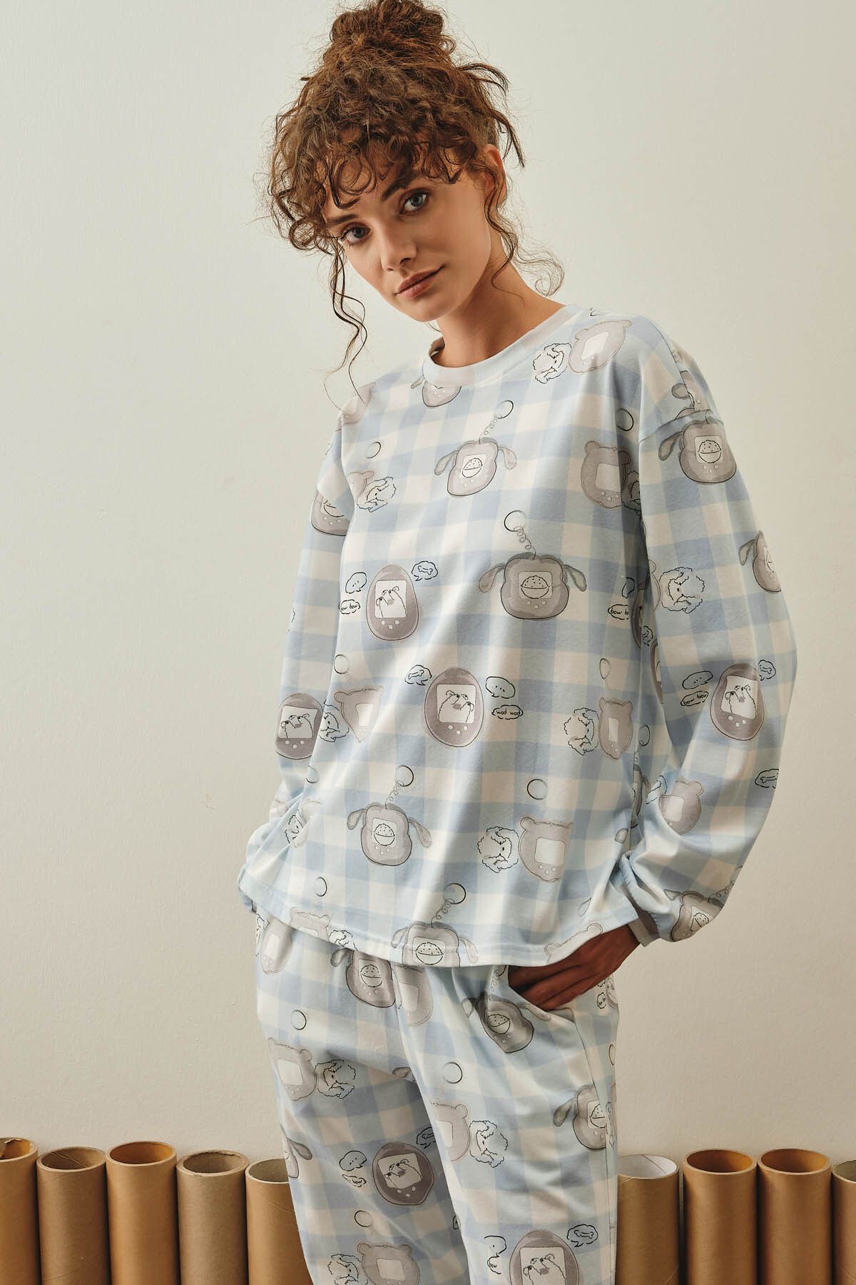 Hays Kadını Pamuklu Uzun Kollu Pijama Üstü
