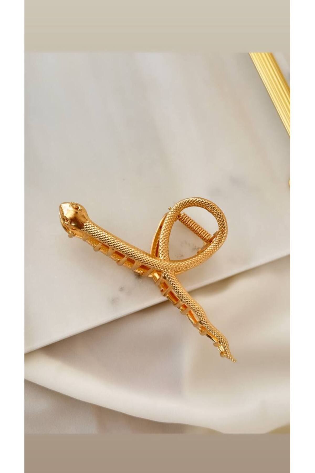 Esmeray Aksesuar Gold Renk Yılan Tasarım Metal Mandal Toka Uzunluk 11 cm.