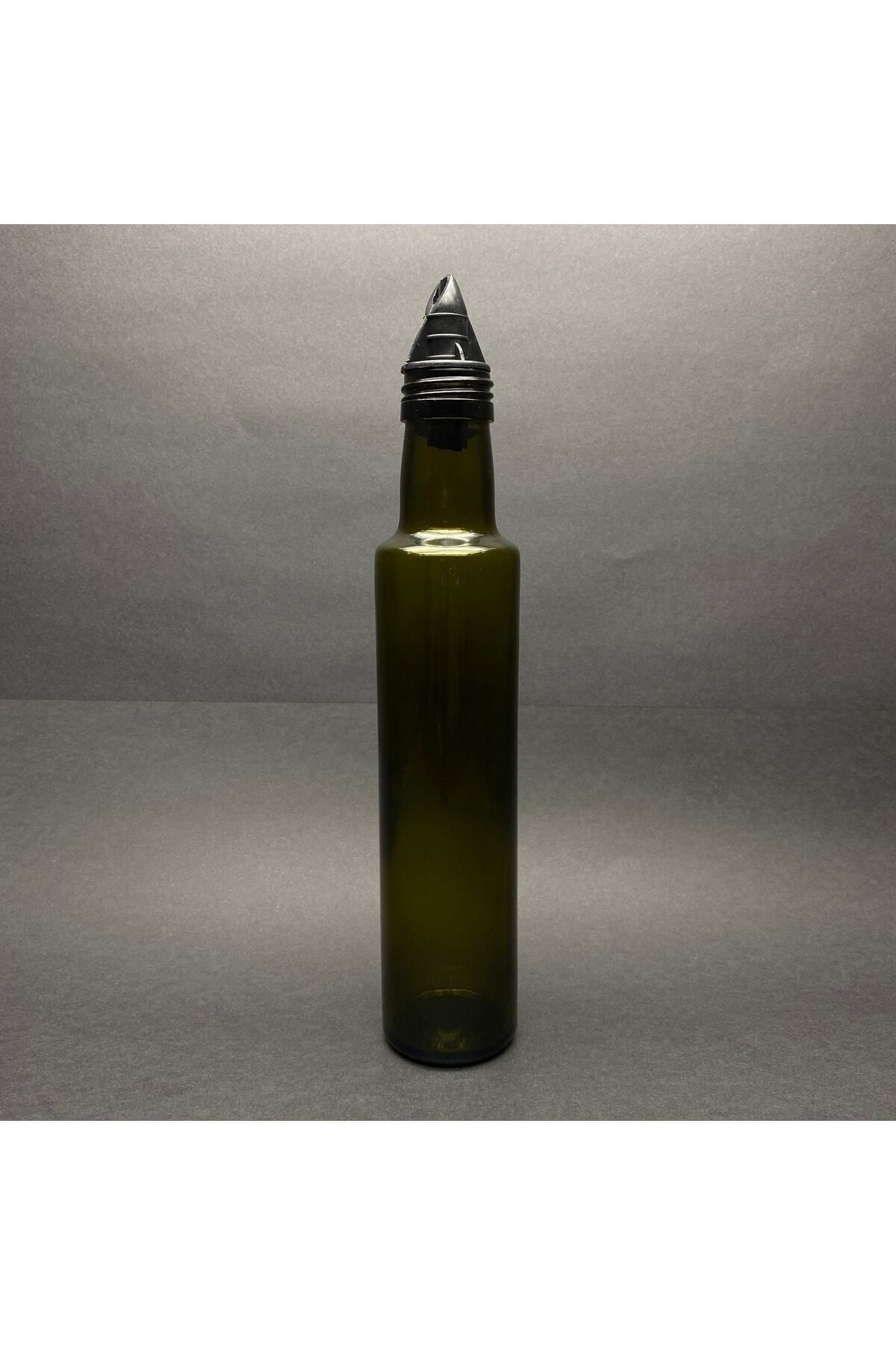 Pause Art Home 250 Cc Dorika Yeşil Cam Şişe - Siyah Plastik Yağdanlık Tıpalı - 250 ml Yağ Şişesi - Sirke Şişesi 70a