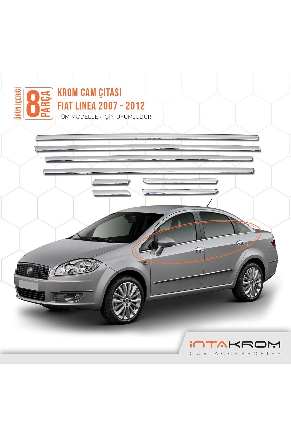 İntachrom Fiat Linea Krom Cam Çıtası 8 Parça 2007-2012
