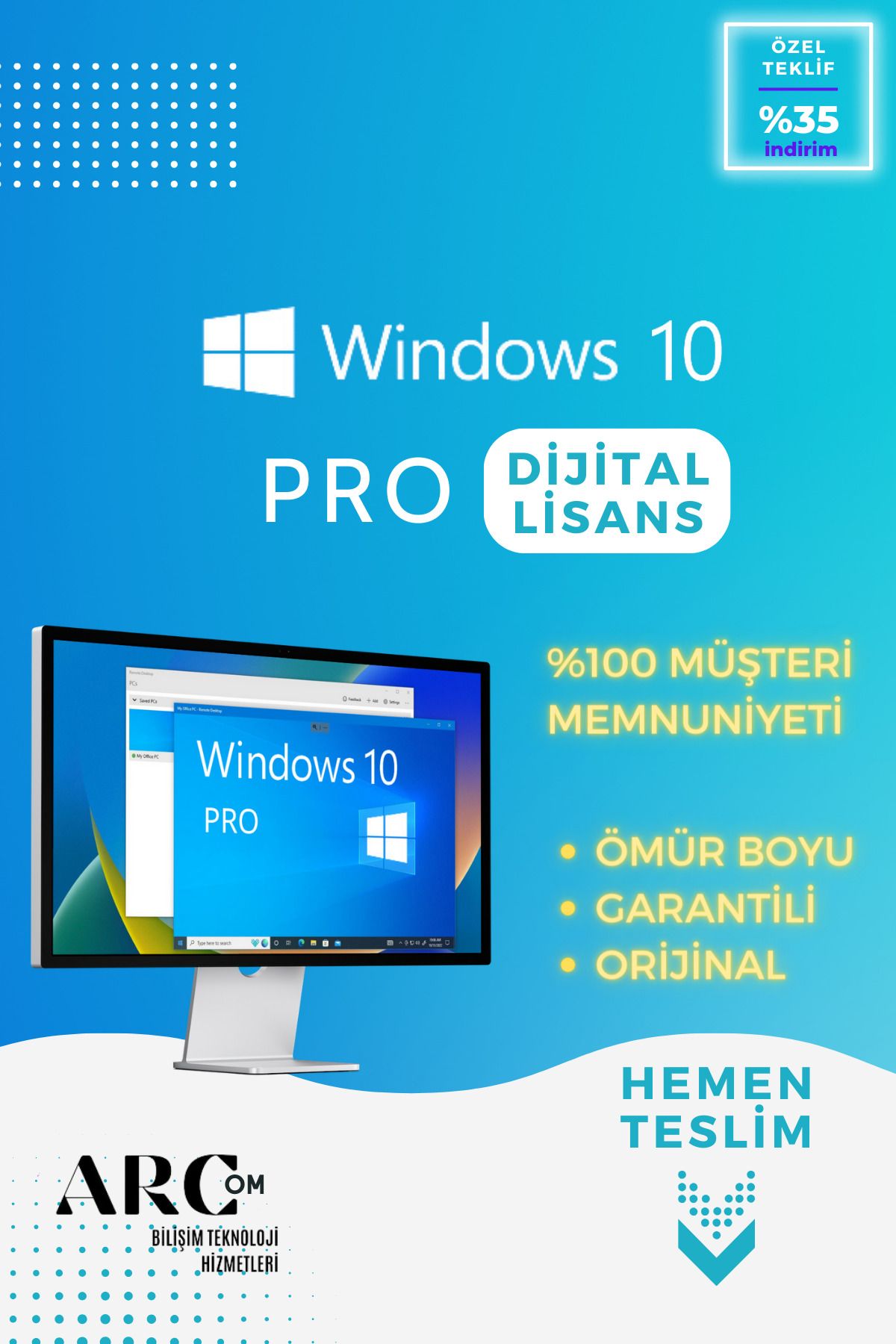 Microsoft Windows 10 PRO OEM - Dijital Lisans Anahtarı - Windows 10 Ömür Boyu, Garantili, ESD Key Hemen Teslim