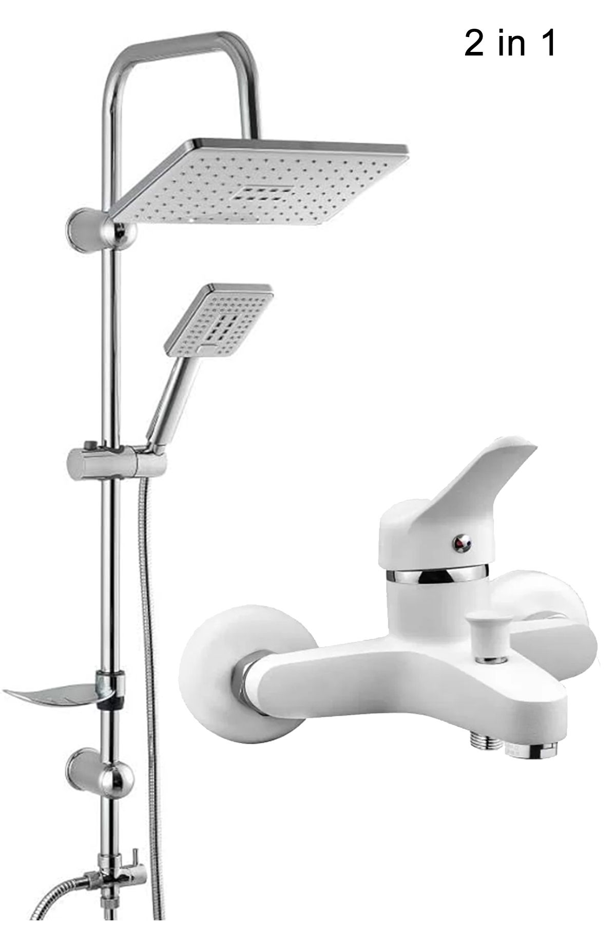 Syronea Makedonya Beyaz Mix Banyo Duş Bataryası Robot Yağmurlama Duş Seti 2 in 1 Set