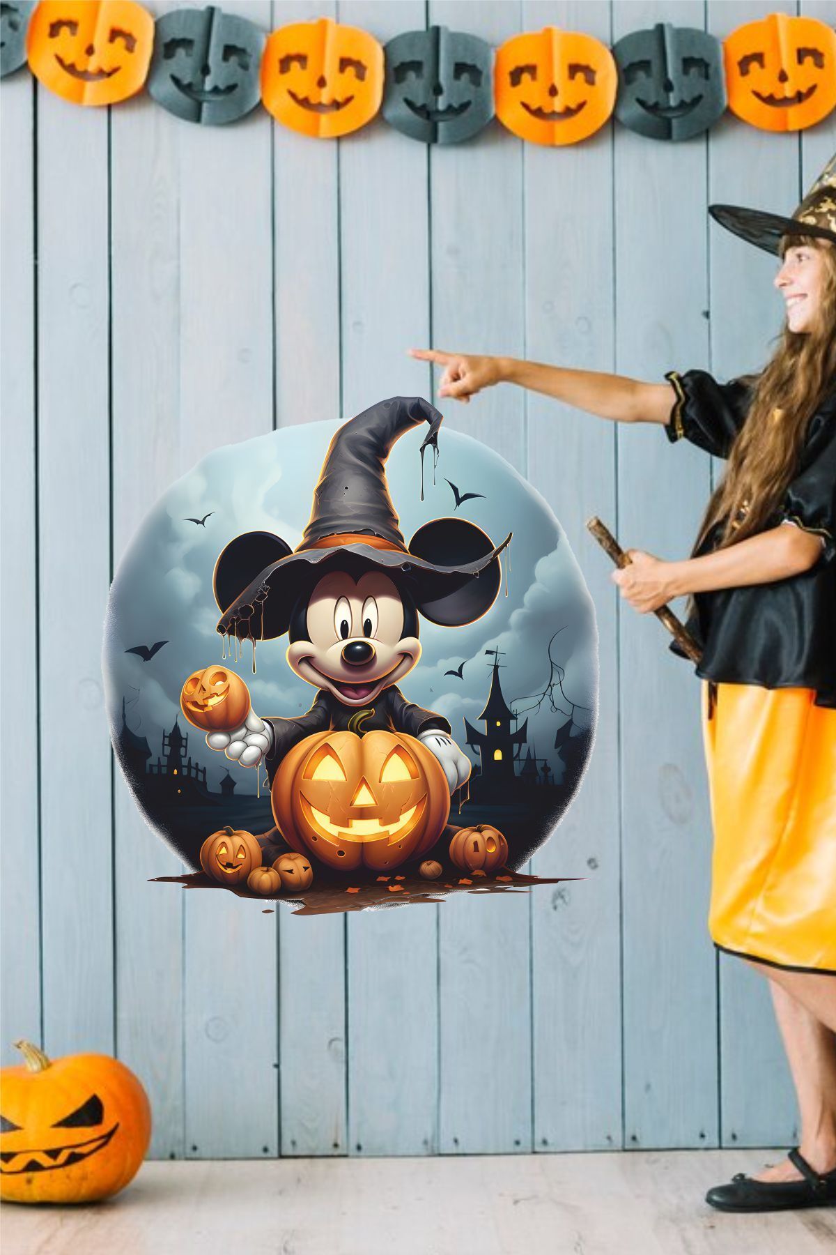 Tasarım Ada'sı Halloween Cadılar Bayramı Dairesel Mickey Mouse Dekoratif Duvar Sticker