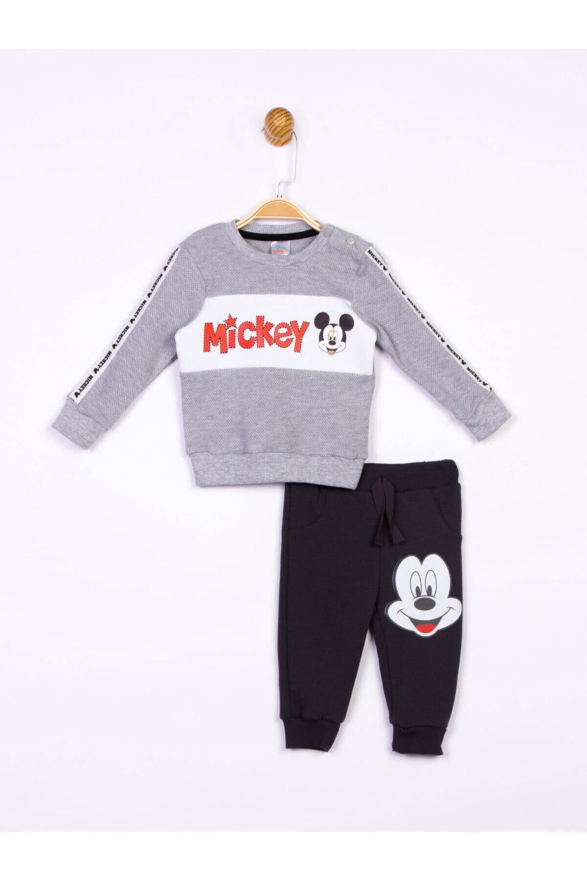 Mickey Mouse Erkek Bebek Gri Baskılı Alt Üst Takım