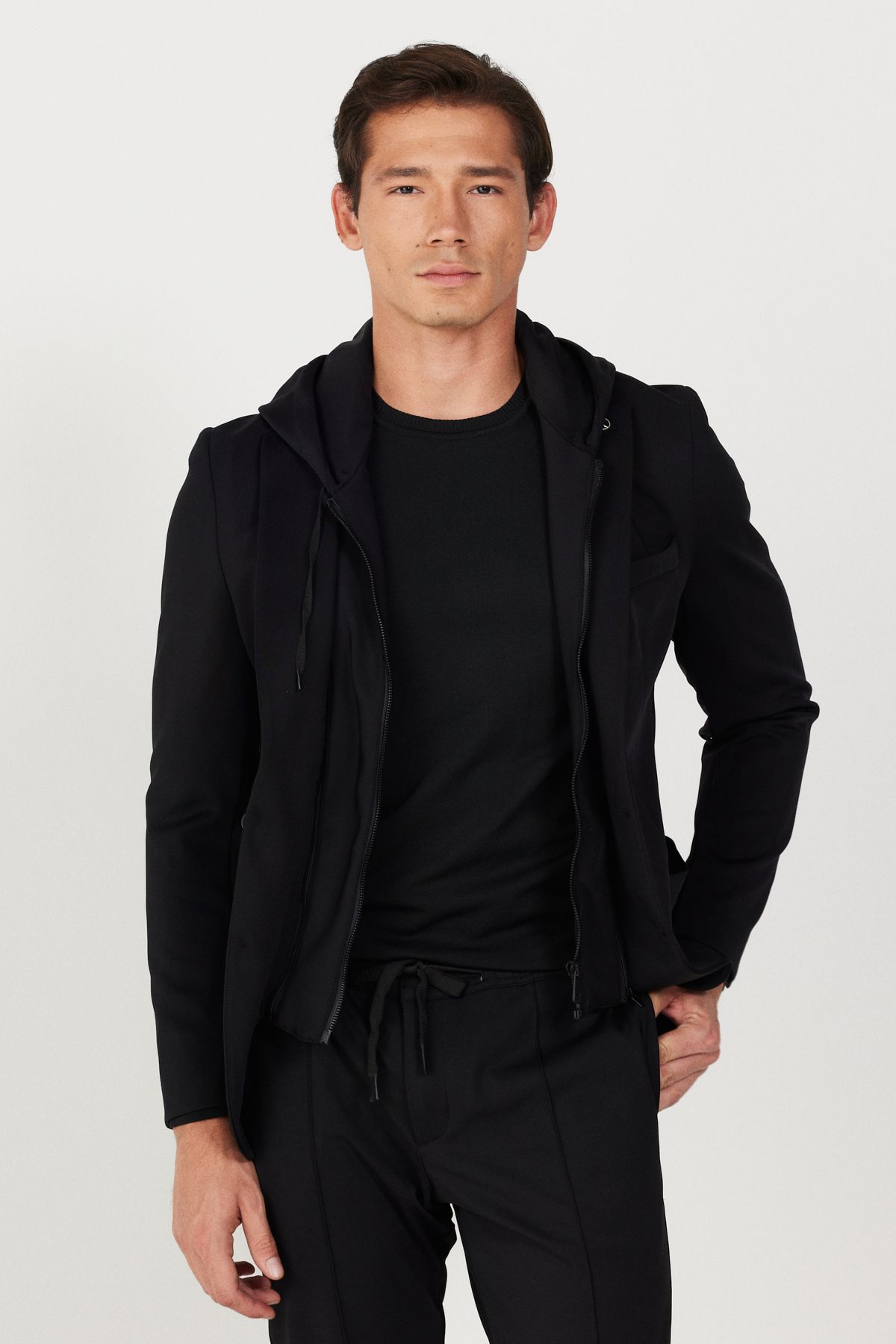 Altınyıldız Classics Erkek Siyah Slim Fit Dar Kesim Mono Yaka Pamuklu Desenli Blazer Ceket