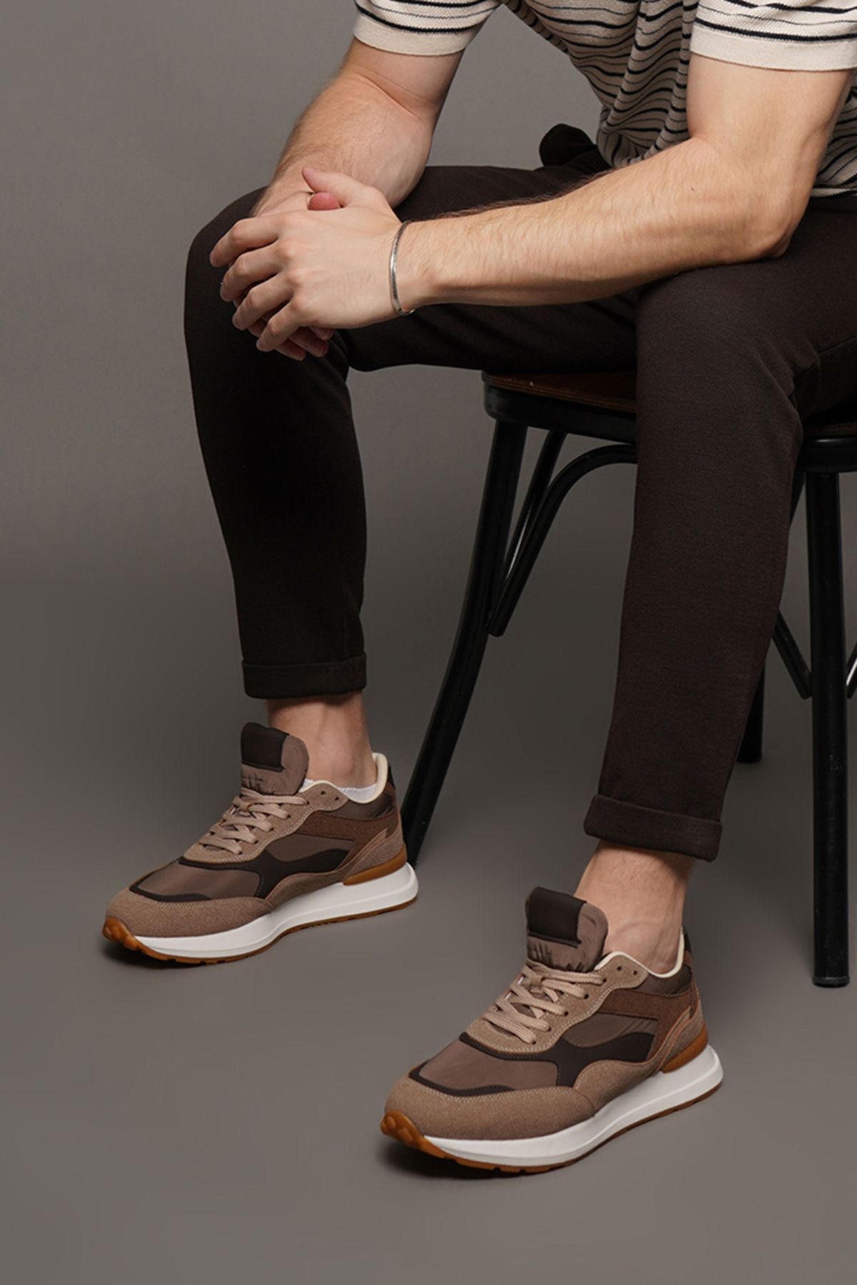 Marjin Erkek Sneaker Kalın Taban Bağcıklı Spor Ayakkabı Betov Vizon