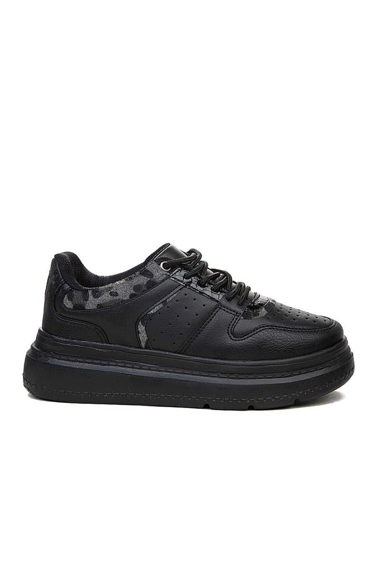 ERENİM Siyah - Flet 173 Kadın Kalın Taban Sneaker Ayakkabı