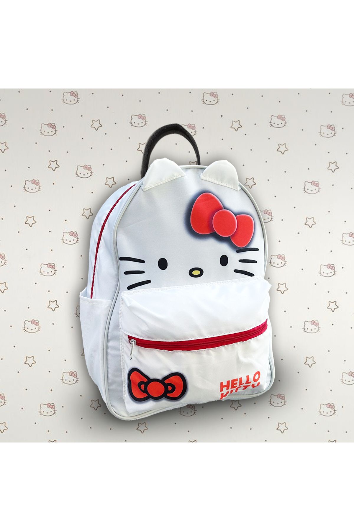 Köstebek Suluklu Beyaz Hello Kitty Kulak Detaylı Okul Sırt Çantası