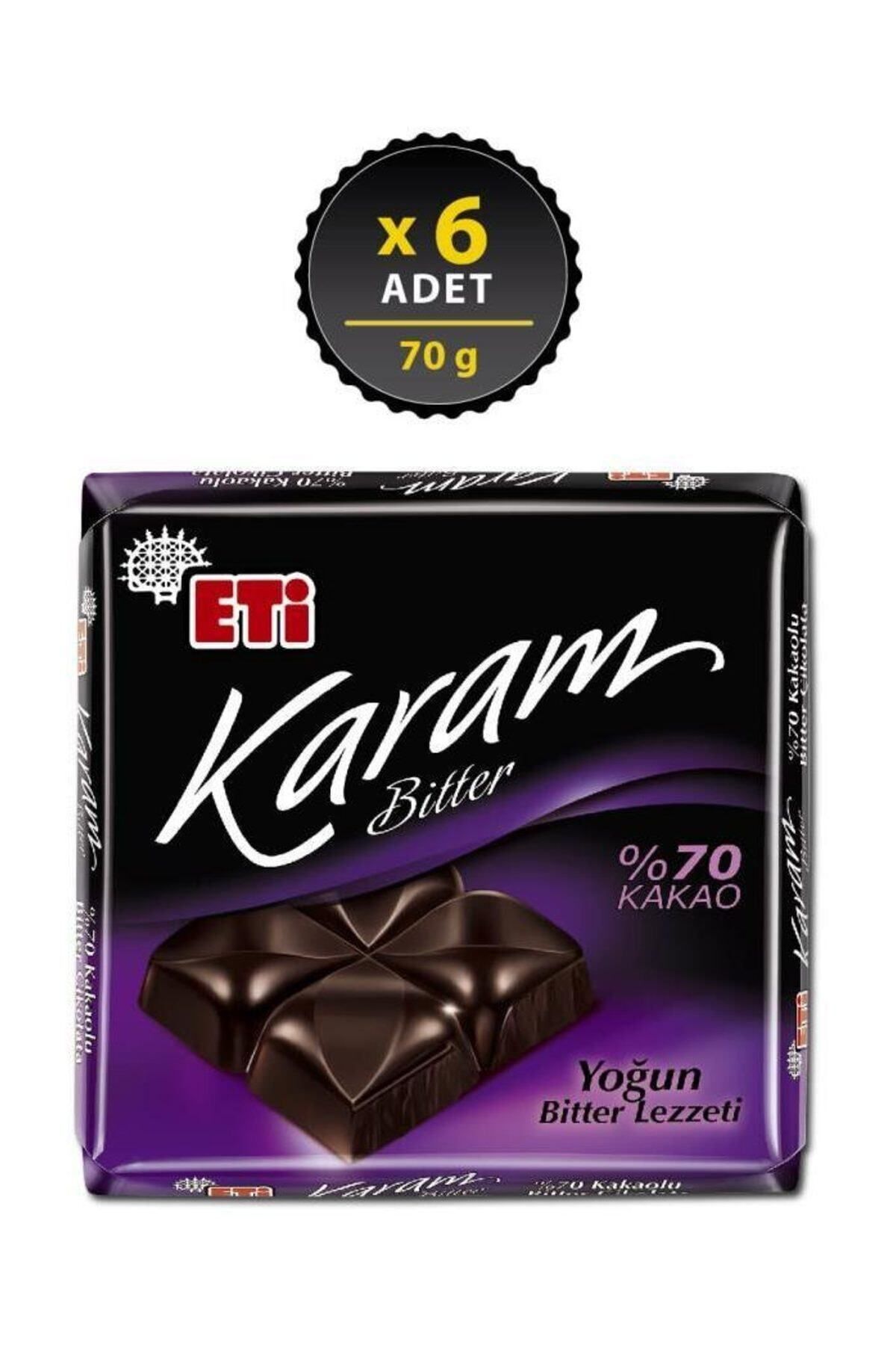 Eti Karam %70 Kakaolu Bitter Çikolata 70 g x 6 Adet