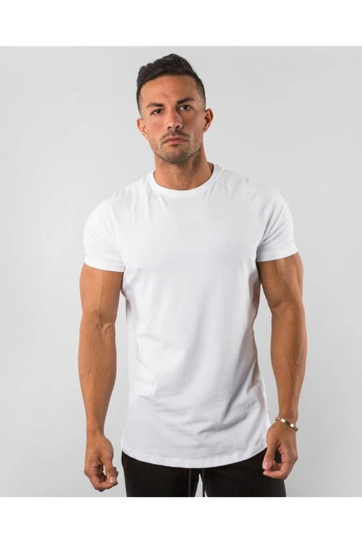 Genel Markalar Beyaz Erkek Basic %100 Pamuk Bisiklet Yaka T-shirt