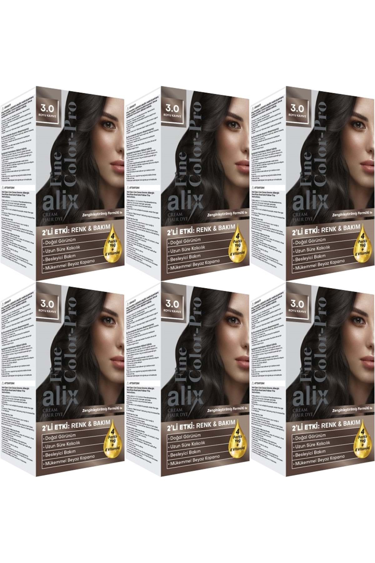 Alix 50ml Kit Saç Boyası 3.0 Koyu Kahve (6 Lı Set)