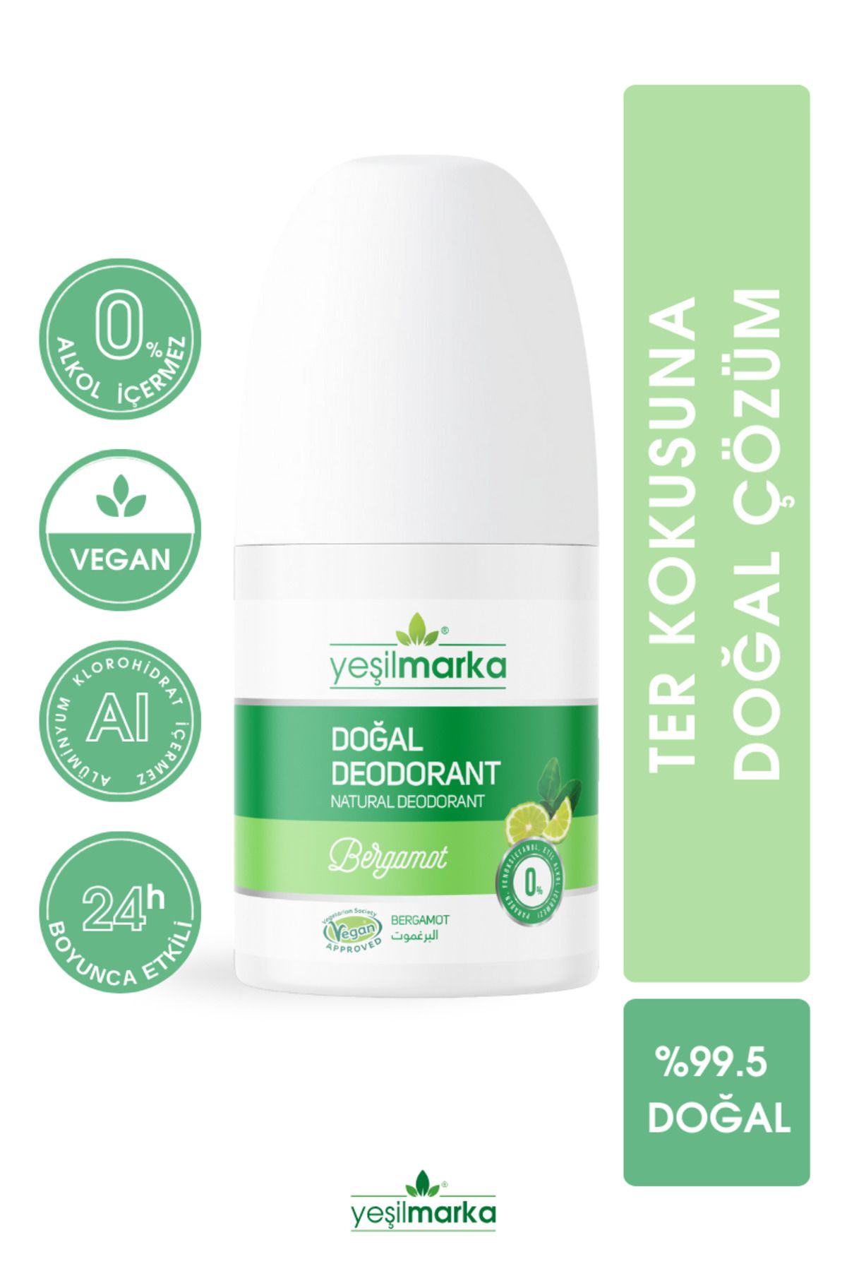 yeşilmarka Doğal Roll On Deodorant- Bergamot Kokulu- Parfüm, Alüminyum Kimyasalı, Etil Alkol Içermez