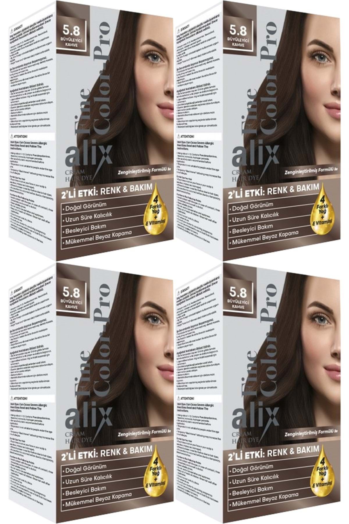 Alix 50ml Kit Saç Boyası 5.8 Büyüleyici Kahve (4 Lü Set)