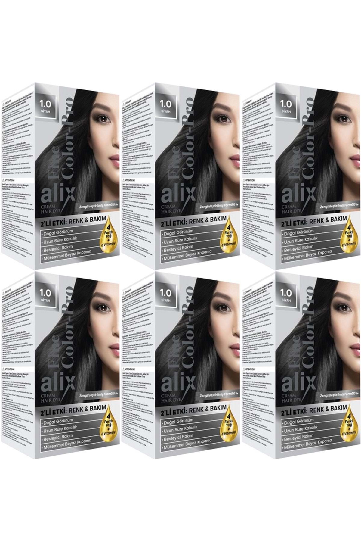 Alix 50ml Kit Saç Boyası 1.0 Siyah 6lı Set