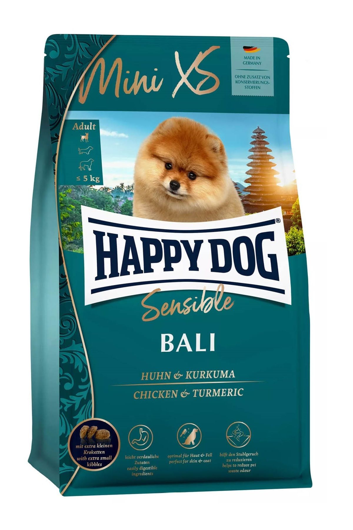 Happy Dog Sensible Bali Mini Xs Tavuklu ve Zerdeçallı Mini Irk Köpek Kuru Maması 1,3 Kg.