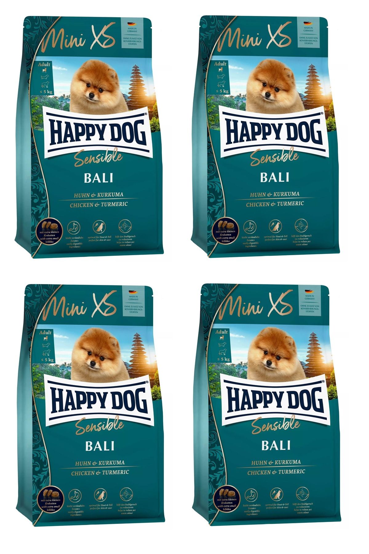 Happy Dog Sensible Bali Mini Xs Tavuklu ve Zerdeçallı Mini Irk Köpek Kuru Maması 1,3 Kg. X 4 Adet
