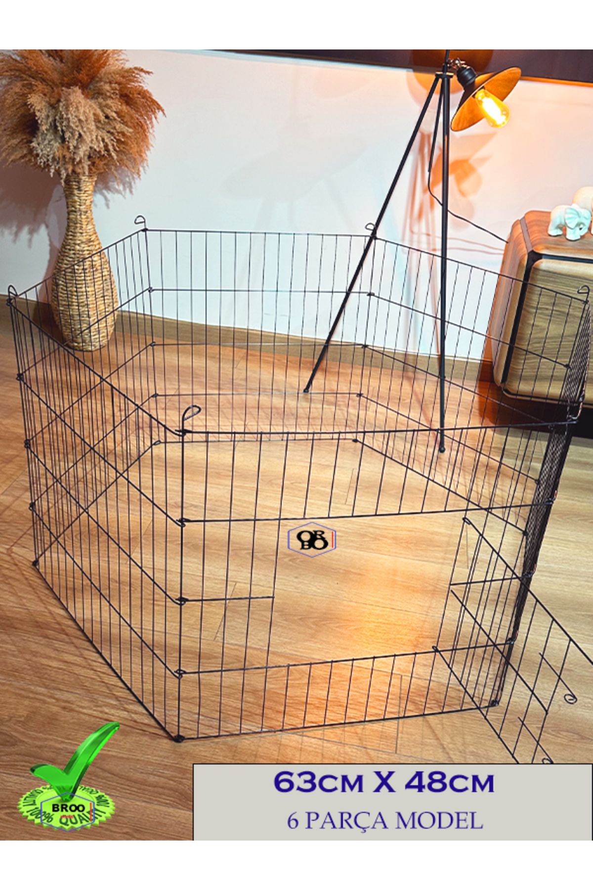 ORBO - Köpek Çiti Kafesi 63cm X 48cm -ithal Ürün 6 Parça Panel Çit- Siyah Renk/oyun Eğitim Alanı