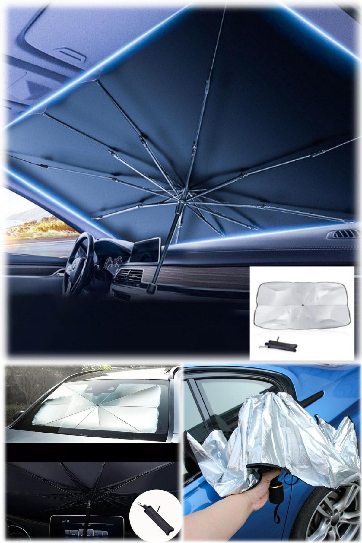Utelips 130x75cm Araba Güneş Gölgesi Koruma Şemsiye Otomatik Ön Cam Güneşlik Kapakları Araba İç Ön Cam Perde