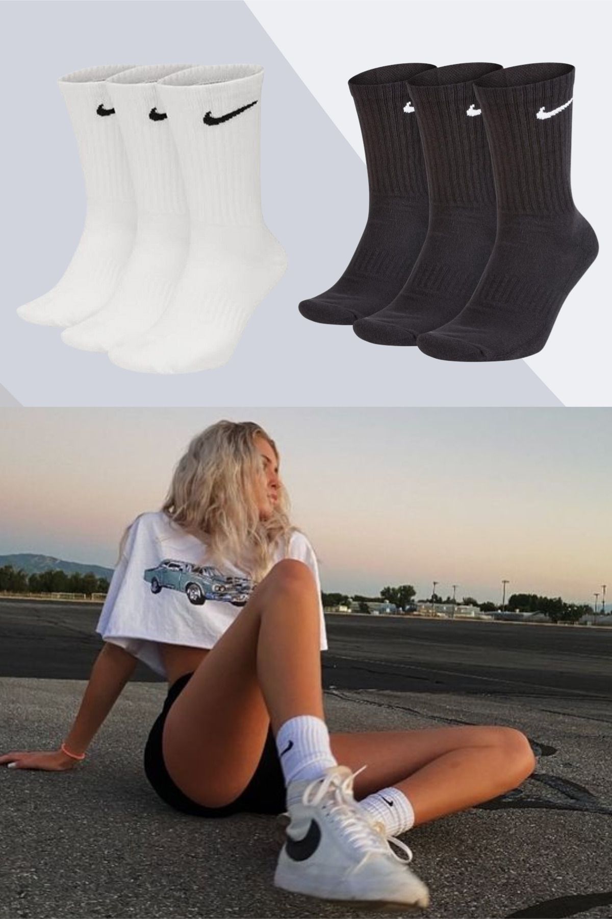 Socks Sirius 6 Çift Unisex Uzun Siyah Beyaz Renk Spor Tenis Kolej Çorap Seti