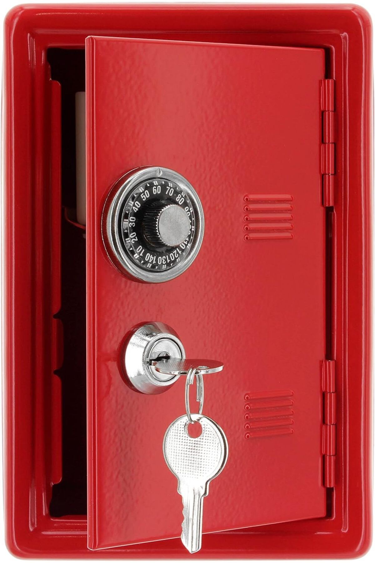 Genel Markalar YERLİ ÜRETİM Büyük Boy Kilitli Kasa Kumbara Anahtarlı Mini Metal Para Kasası 18x12x10cm Kırmızı