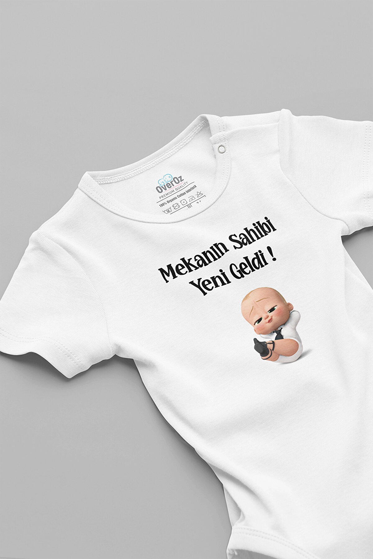 Overoz Özel Tasarım Patron Bebek Mekanın Sahibi Yeni Geldi Yazılı Bebek Body Beyaz Badi Zıbın 5128