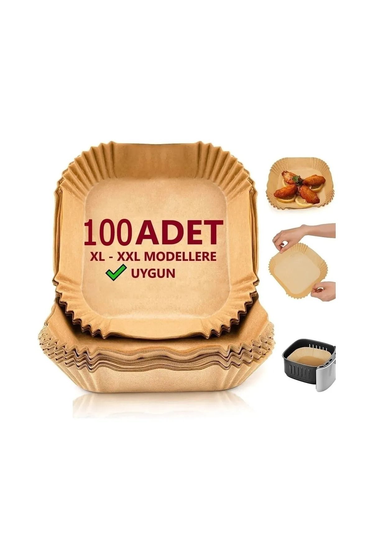 BEYZANA Airfryer Pişirme Kağıdı Xl-xxl-büyük Boy,100 Adet Hava Fritöz Kağıdı, Fırın Kağıdı Tek Kullanım 20cm