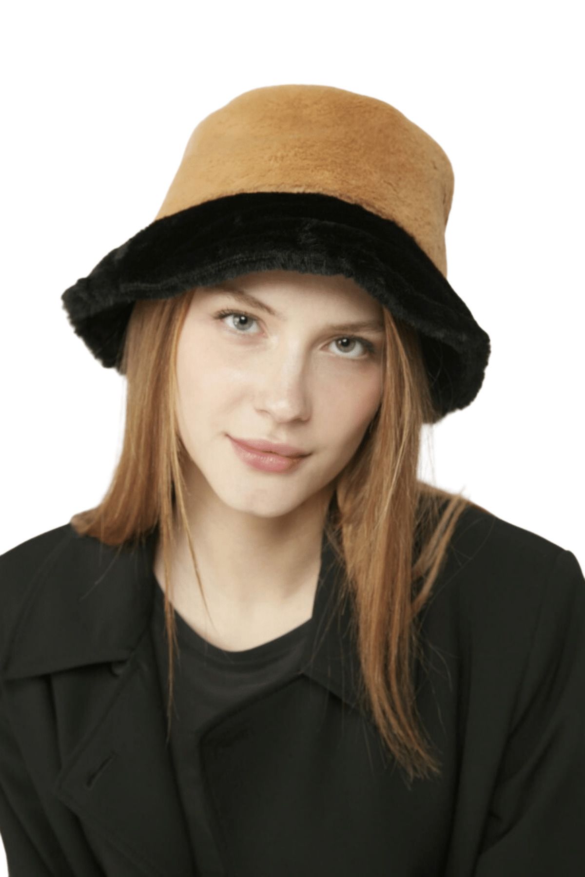 butikburuç Kadın Vizon Siyah Peluş Bucket Şapka
