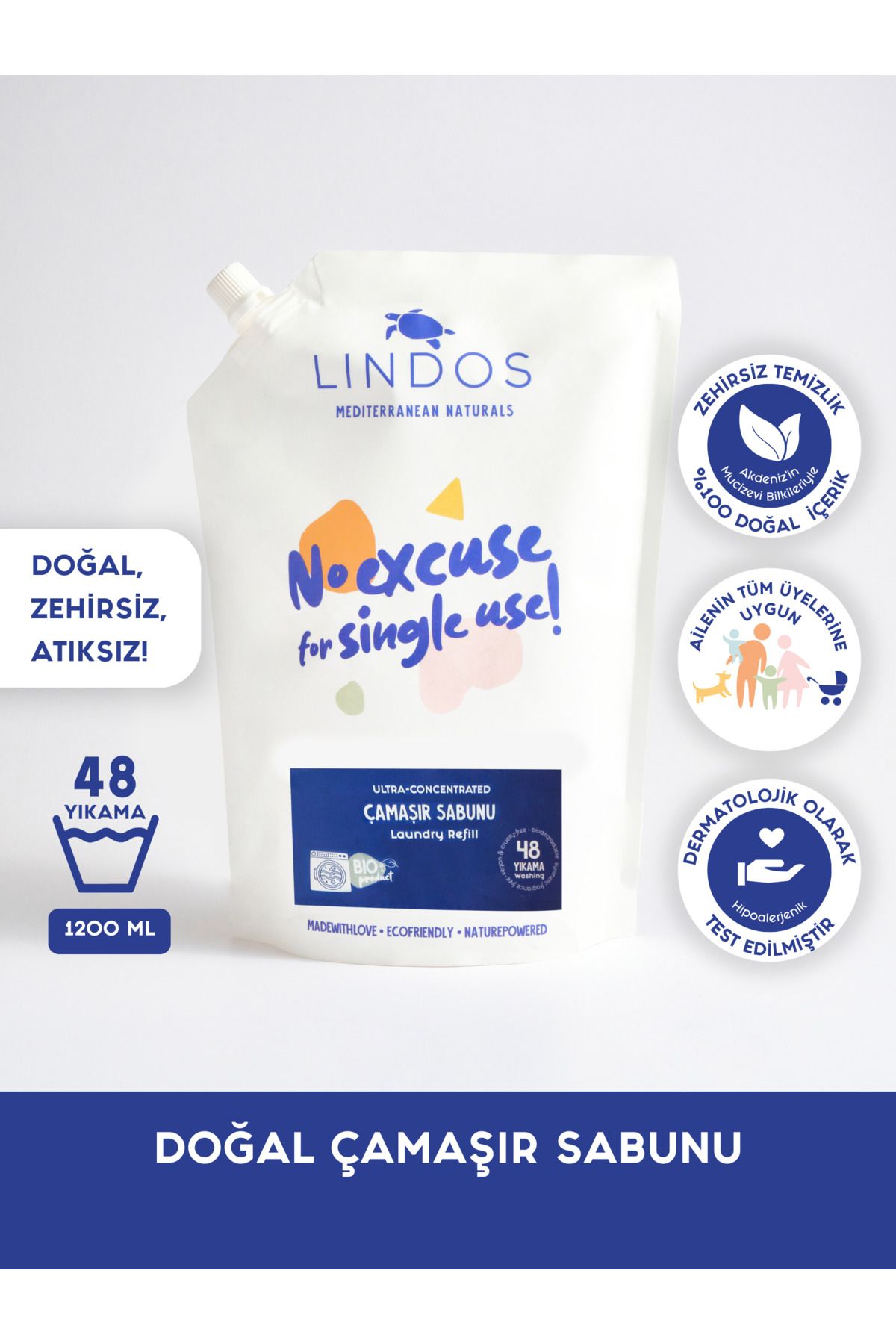 Lindos Doğal Çamaşır Deterjanı Gül Itır Kokulu %100 Bitkisel Antialerjik Deterjan Ekonomik 48yıkama 1.2l