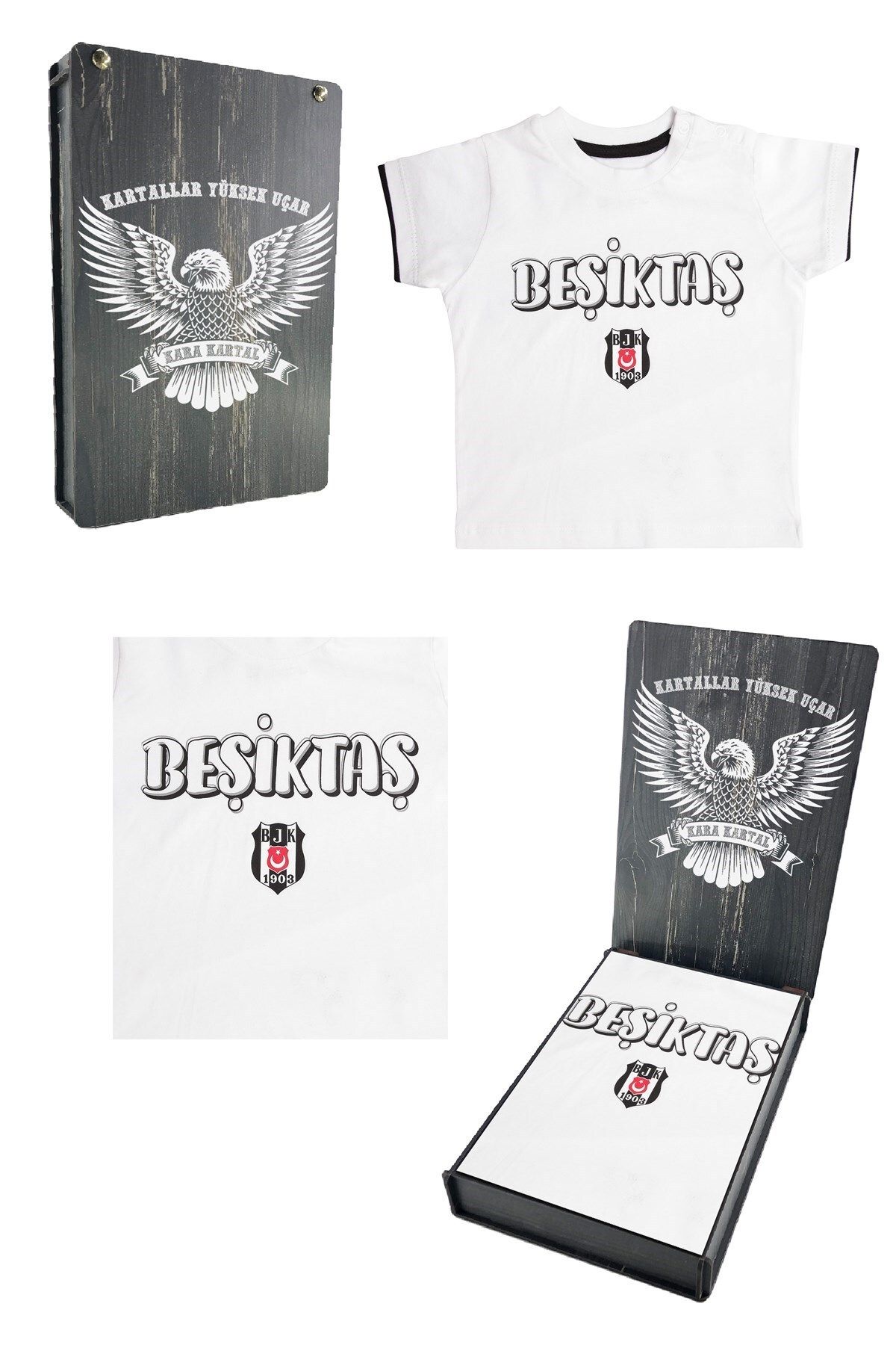 Beşiktaş Orijinal Beyaz Bebek T-Shirt Hediyelik Ahşap Kutulu