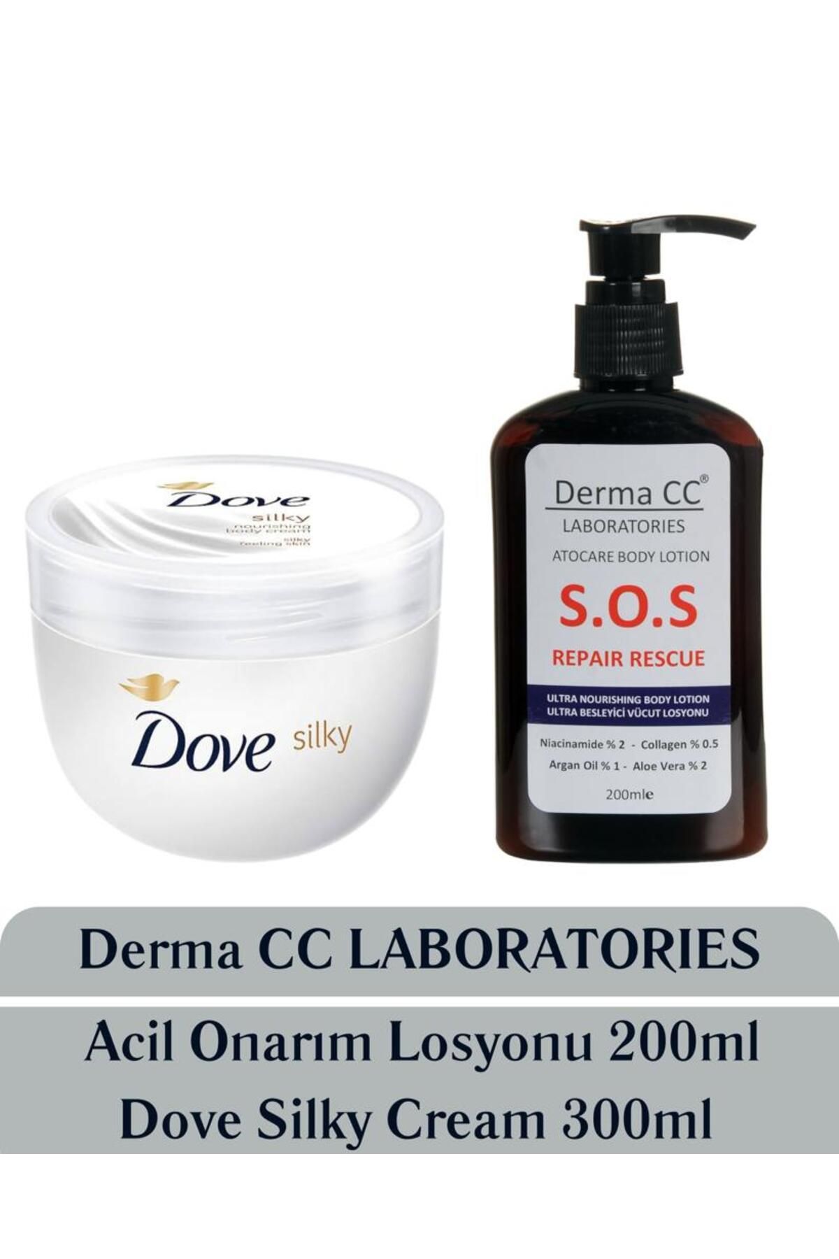 Dove Silky Nourishing Body Cream 300ml + Derma CC LABORATORIES S.O.S Body Lotion 200ml
