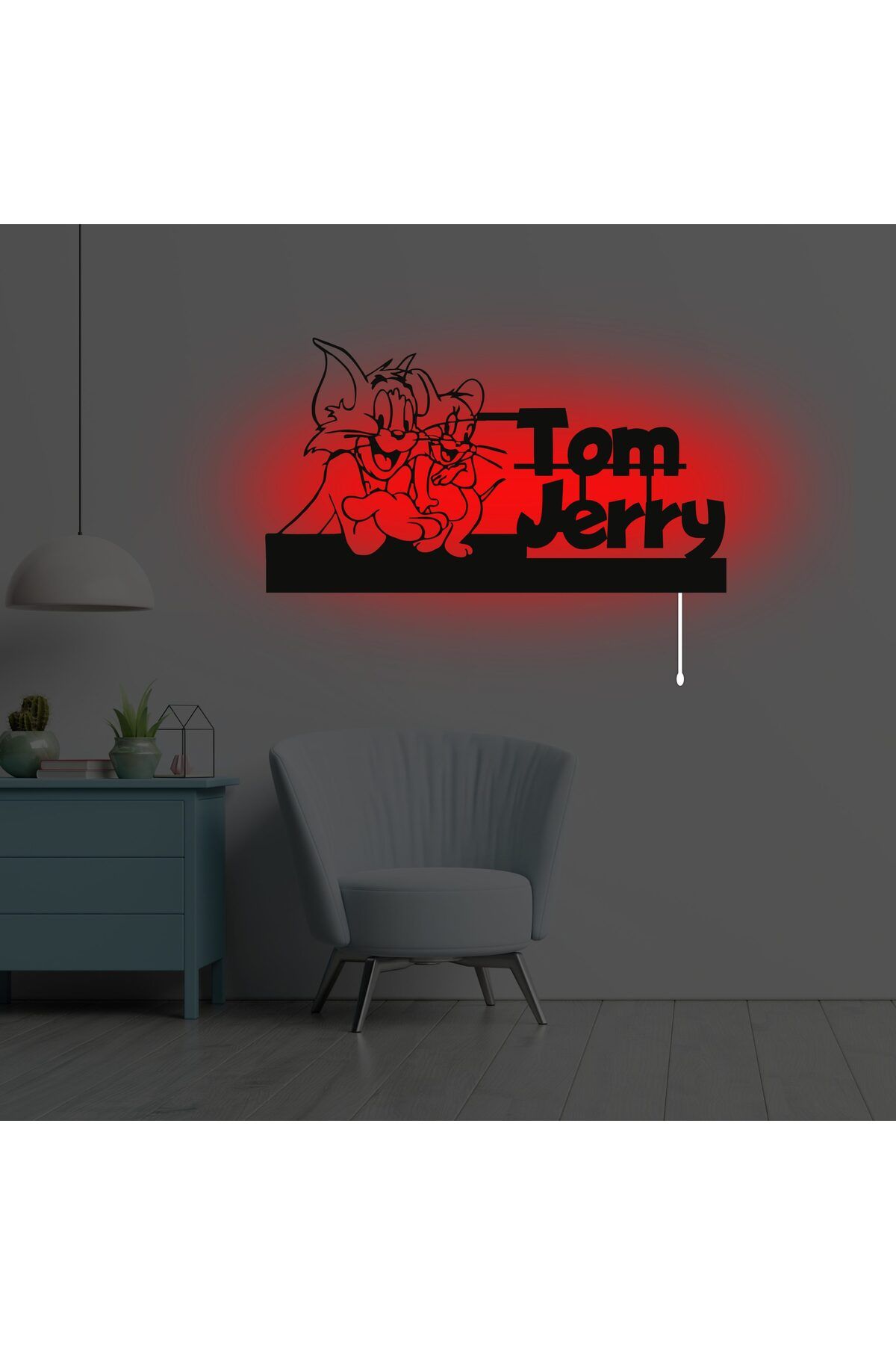 Erva Ledli Dekoratif Metal Aplik Tom Jerry Kırmızı Işık
