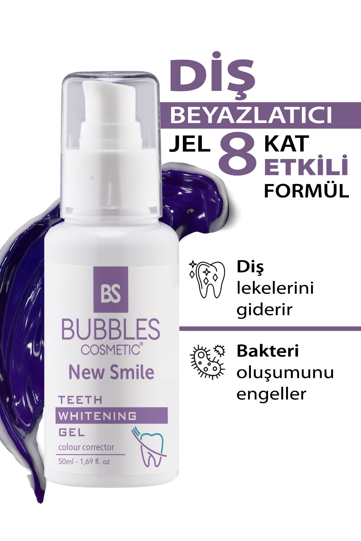 bs bubbles cosmetic Anında Diş Beyazlatıcı Jel Mükemmel Gülüşler Için 8 Kat Etkili Formül 50ml