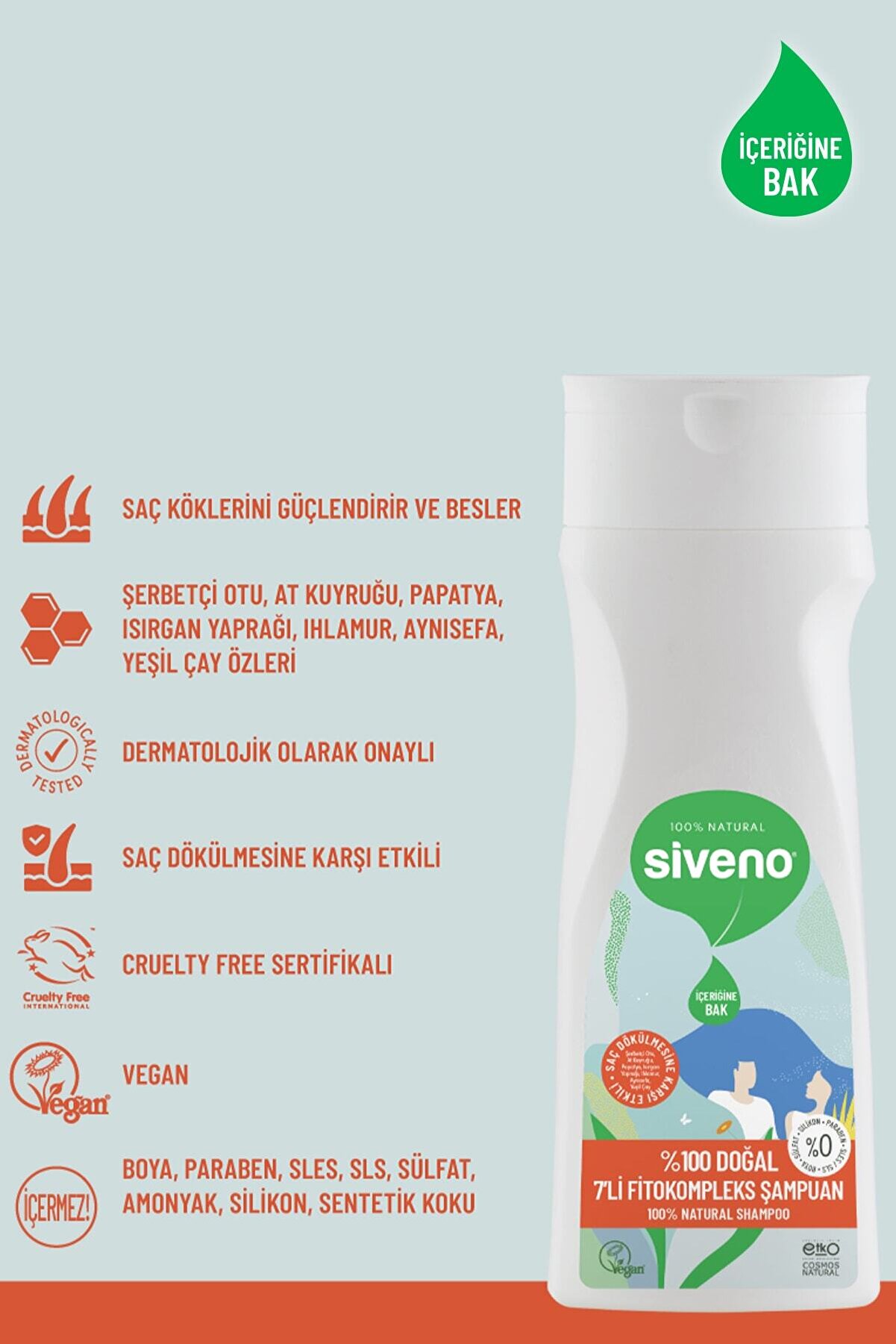 Siveno %100 Doğal Fitokompleks Şampuan 7 Değerli Bitki Yoğun Dökülme Karşıtı Dolgunlaştırıcı 300 ml