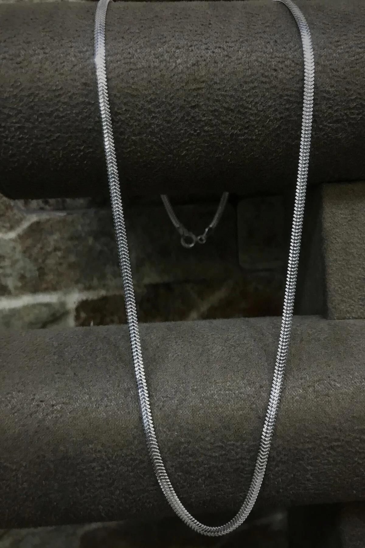 Erer Gümüş Gümüş 2,5 mm yassı balık sırtı boyun zinciri kolye kt125e3