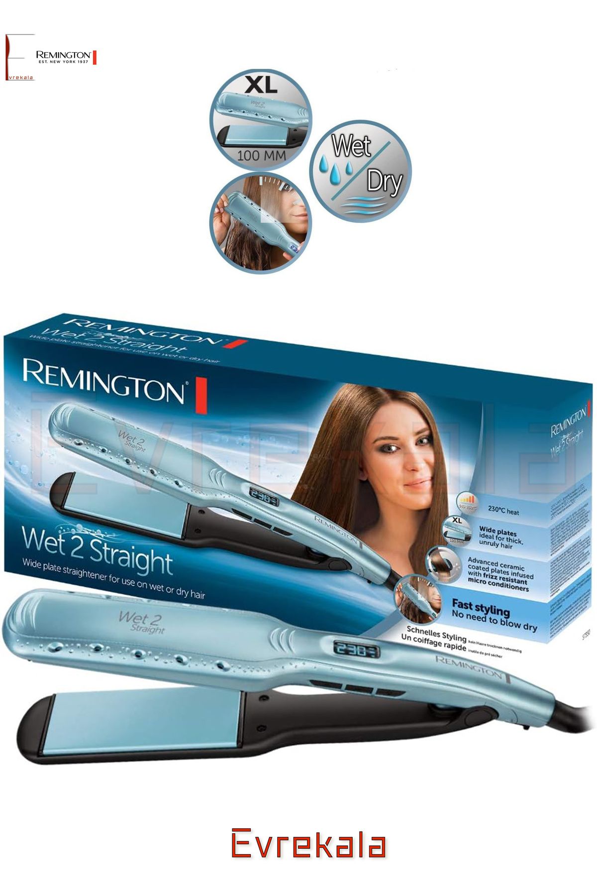 Remington Evrekala Saç Düzleştirici Islak ve Kuru Remington Wet Straight-Yetkili Satıcı Evrekala-New Model Pro