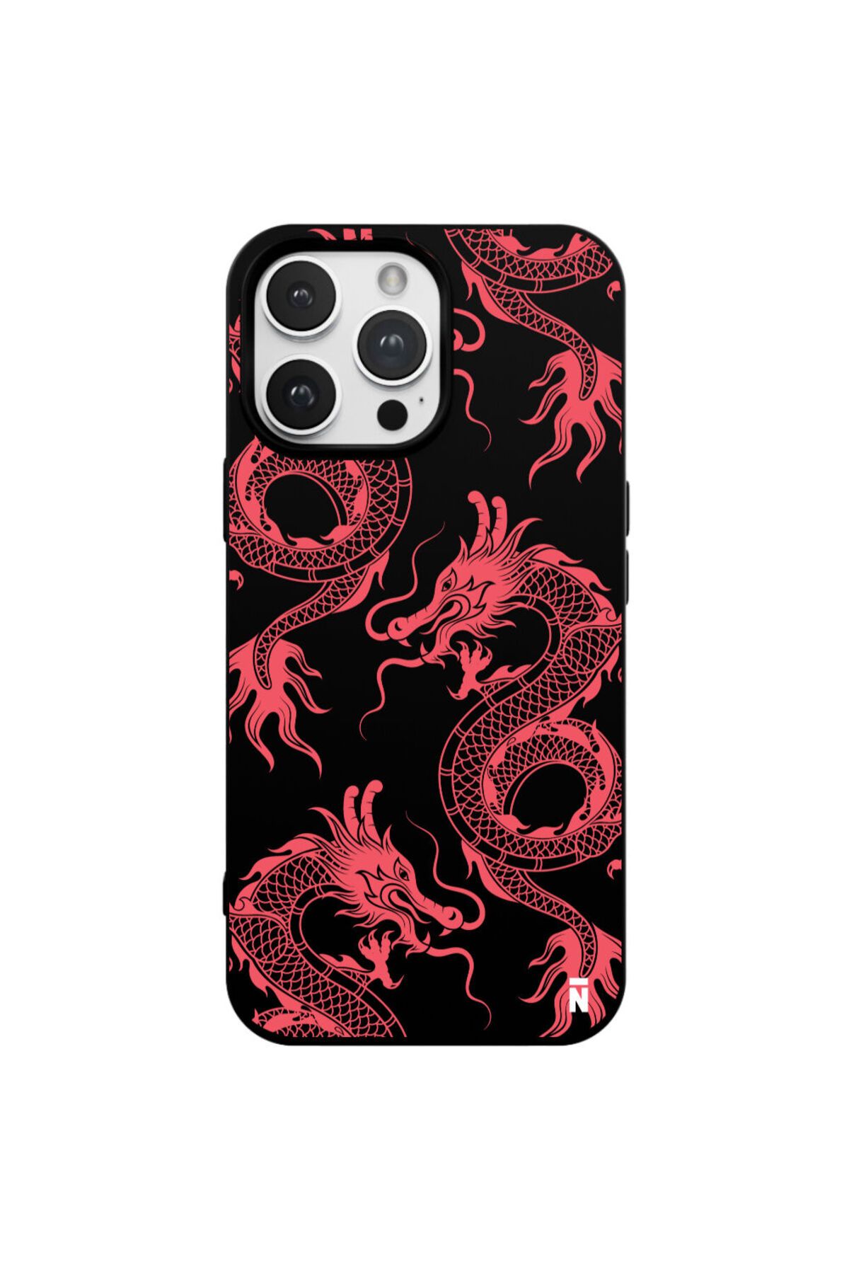 Casen iPhone 14 Pro Silikon Özel Tasarım Dragons Ejderha Figürü Siyah Renkli Telefon Kılıfı