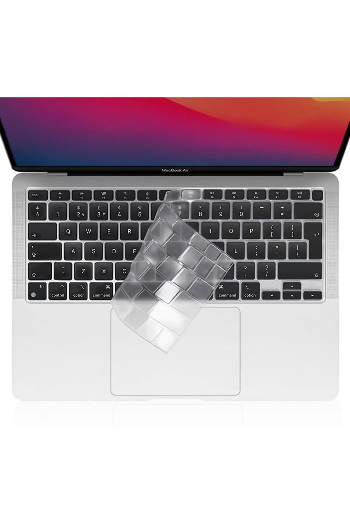 Fibaks Apple Macbook Air 2020 13 Inc M1 M2 A2337 / A2179 Uyumlu Şeffaf Sıvı Ve Toz Koruyucu Türkçe Q Klavye