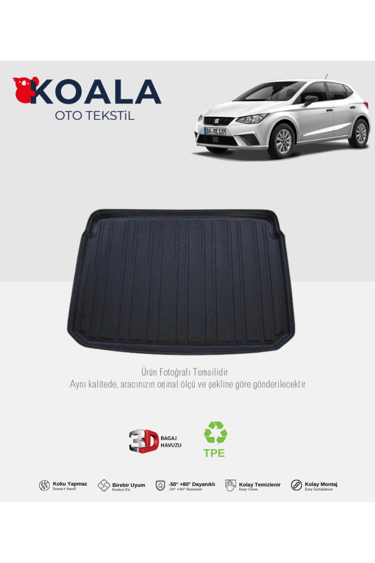 KoalaOtoTekstil Seat İbiza Hatchback 3Kapı/5Kapı (2009-2016) 3d Bagaj Havuzu