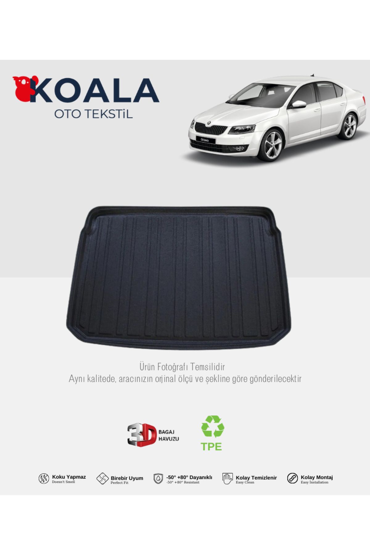 KoalaOtoTekstil Skoda Octavia Sedan A6-A7 (2013-2020) 3d Bagaj Havuzu