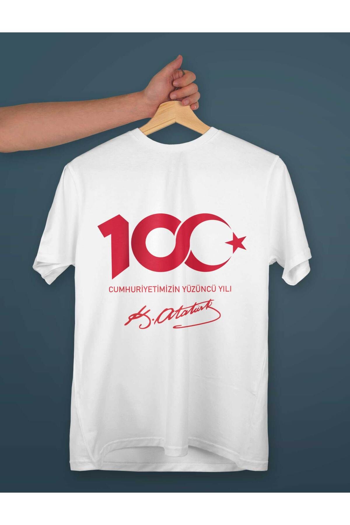MAHURS Cumhuriyetin Yüzüncü Yılı 100yıl Baskılı Atatürk imza Pamuklu Tişört Çocuk Yetişkin Tişörtü
