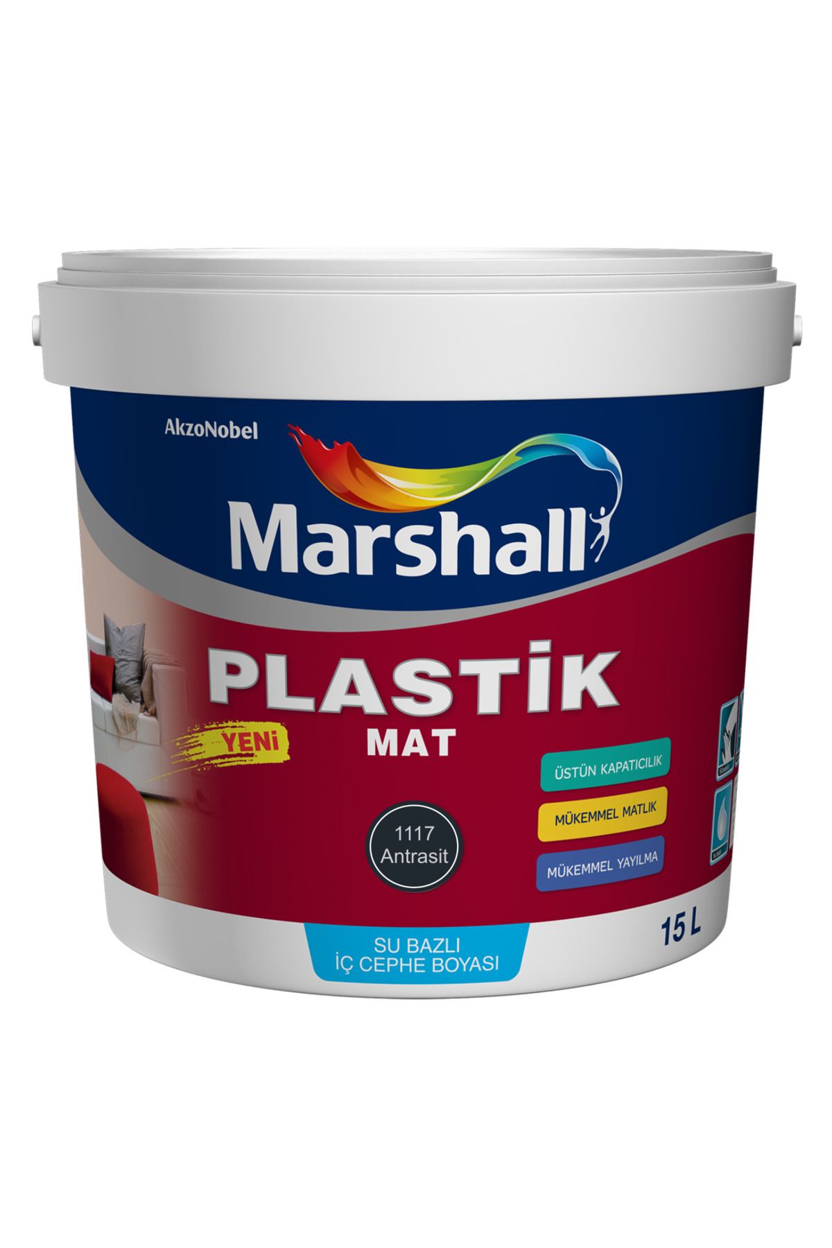 Marshall Plastik Mat Antrasit Gri Su Bazlı Iç Duvar Boyası 2.5lt=4kg-silinebilir-uygulaması Kolay
