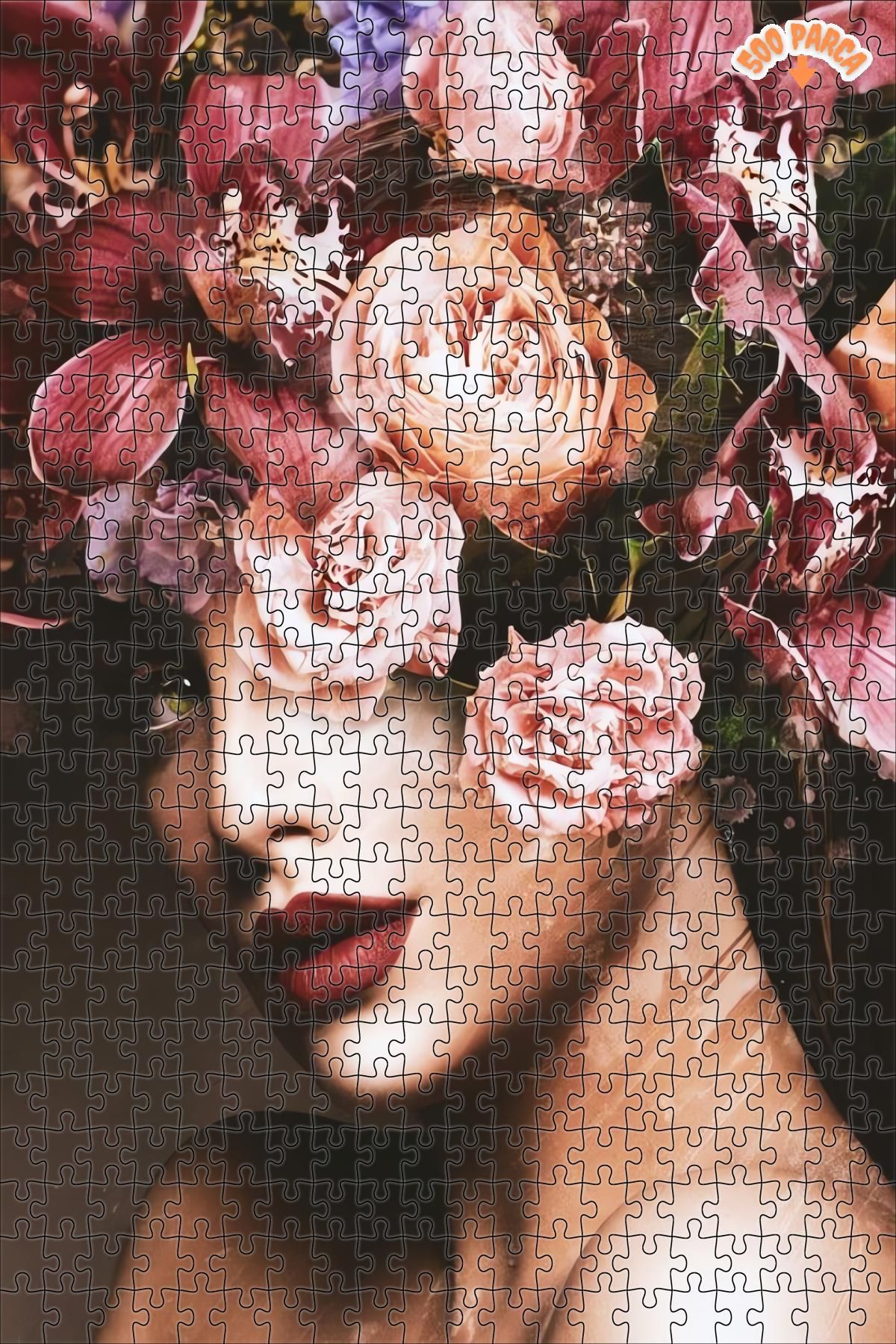 Teona Ahşap Çiçekler Ve Kadın Dekoratif Çift Katlı Çerçeveli Asılabilir Ahşap Puzzle 500 PARÇA 30X50